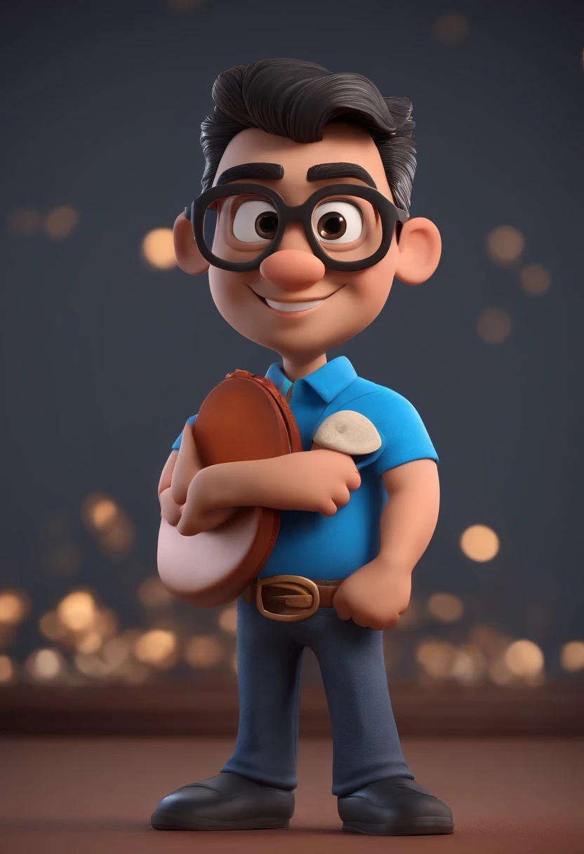 Cartoon character of a man with black glasses and a blue shirt, animation character, Caractere estilizado, animation style rendering, 3D estilizado, Arnold Maya render, 3 d render stylized, toon render keyshot, Personagem 3D, Personagem 3D, 3d rendering stylized, 3 d character render, personagem de desenho animado, Personagem de close up, Pose de personagem,  (Estilo Pixar) (master part:1.2) (Bokeh) (best quality) (pele detalhada) (textura detalhada) (8k) (argila) (Cinematic lighting) (foco nítido