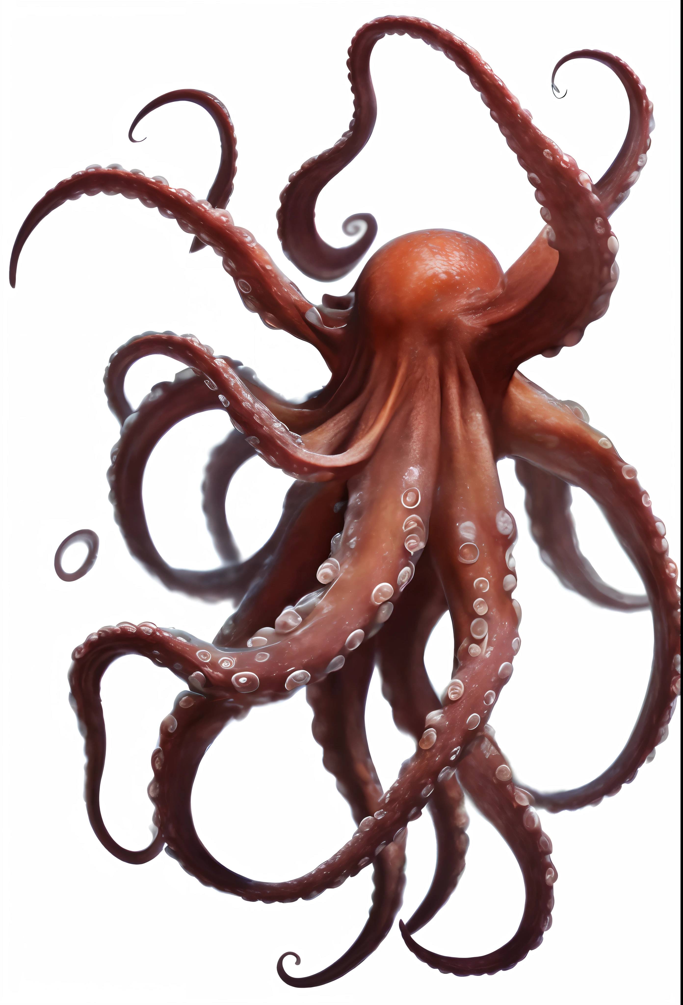 Octopus without background emphasizes tentacles frontally