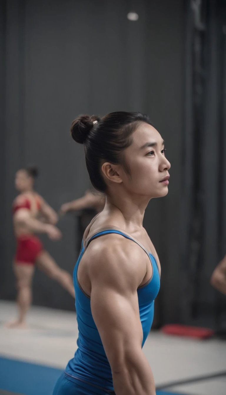 Cover your chest with your hands,Shirtless,don't have clothes,14 years old Japanese girl, Dunhuang dance,golden colored,Dance background,Stage lighting effects,Stage lighting and shadows