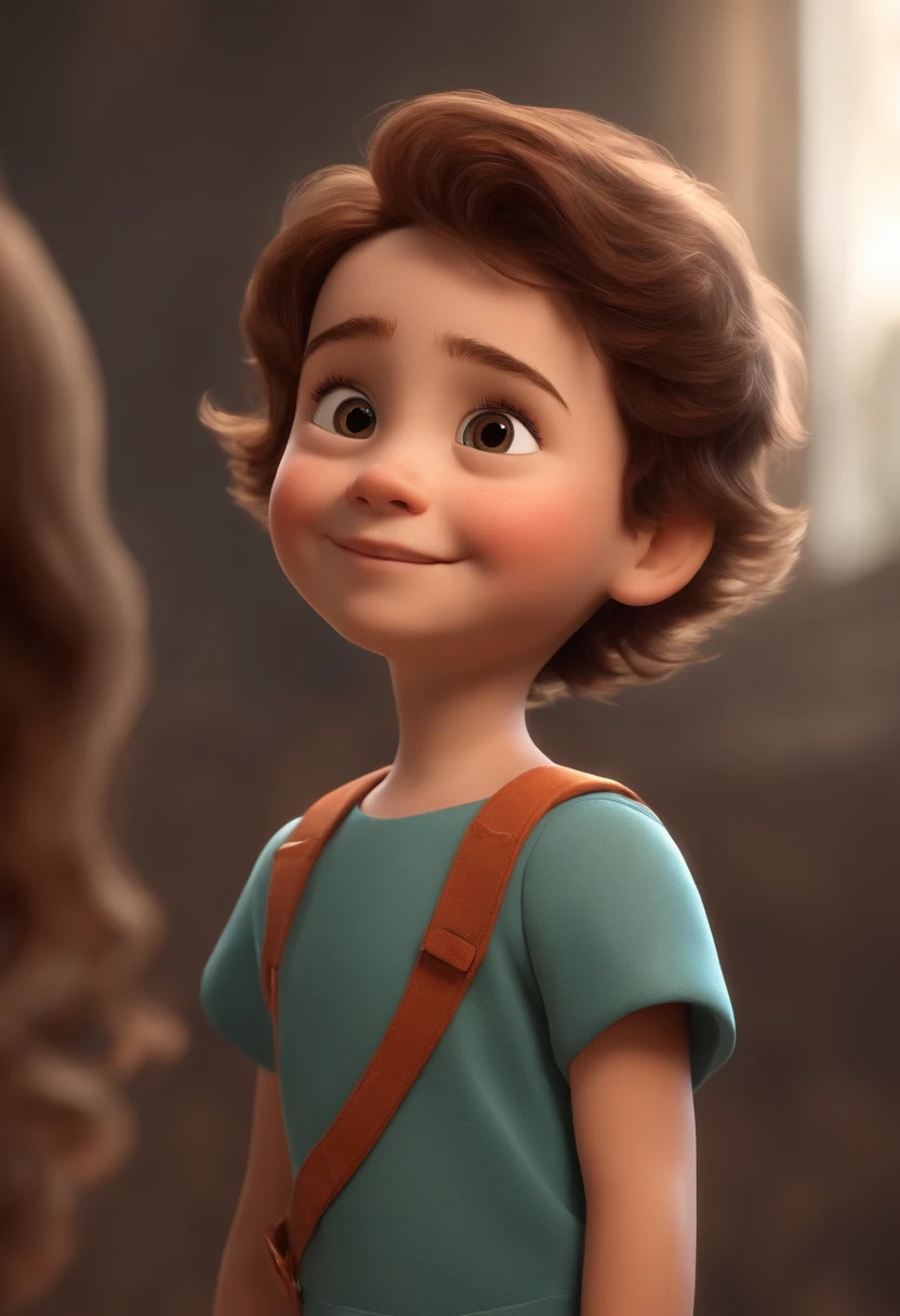 a happy cute  standing short hair, vestindo uma fantasia espacial, , fundo branco, barnet, Tom, Estilo Pixar, ....3d, desenhos animados, rosto detalhado, asymmetrical 16k