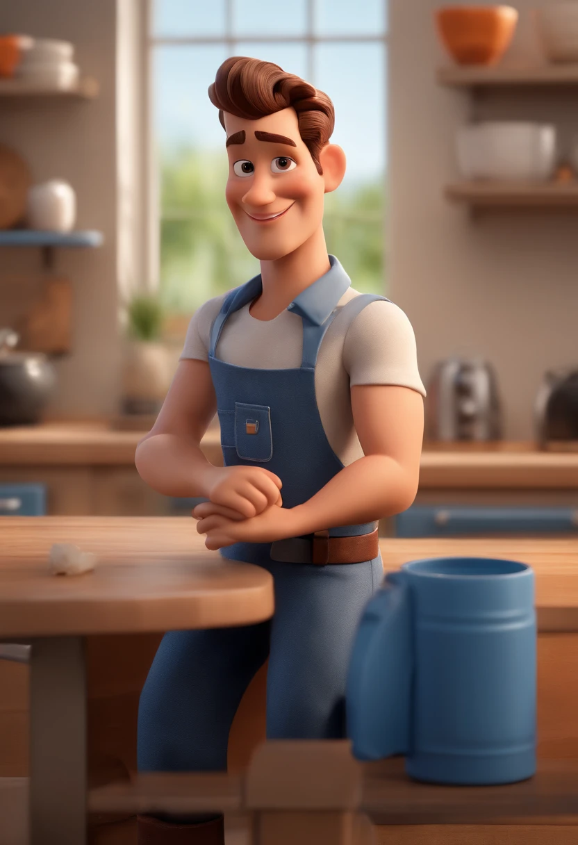 personagem dos desenhos animados de um homem com uma camisa azul, idade 40 anos , BBQ Making Animation Character, Caractere estilizado, animation style rendering, 3D estilizado, Arnold Maya render, 3 d render stylized, toon render keyshot, Personagem 3D, Personagem 3D, 3d rendering stylized, 3 d character render, personagem de desenho animado, Personagem de close up, Pose de personagem, (Estilo Pixar) (master part:1.2) (Bokeh) (best quality) (pele detalhada) (textura detalhada) (8k) (argila) (Cinematic lighting) (foco nítido