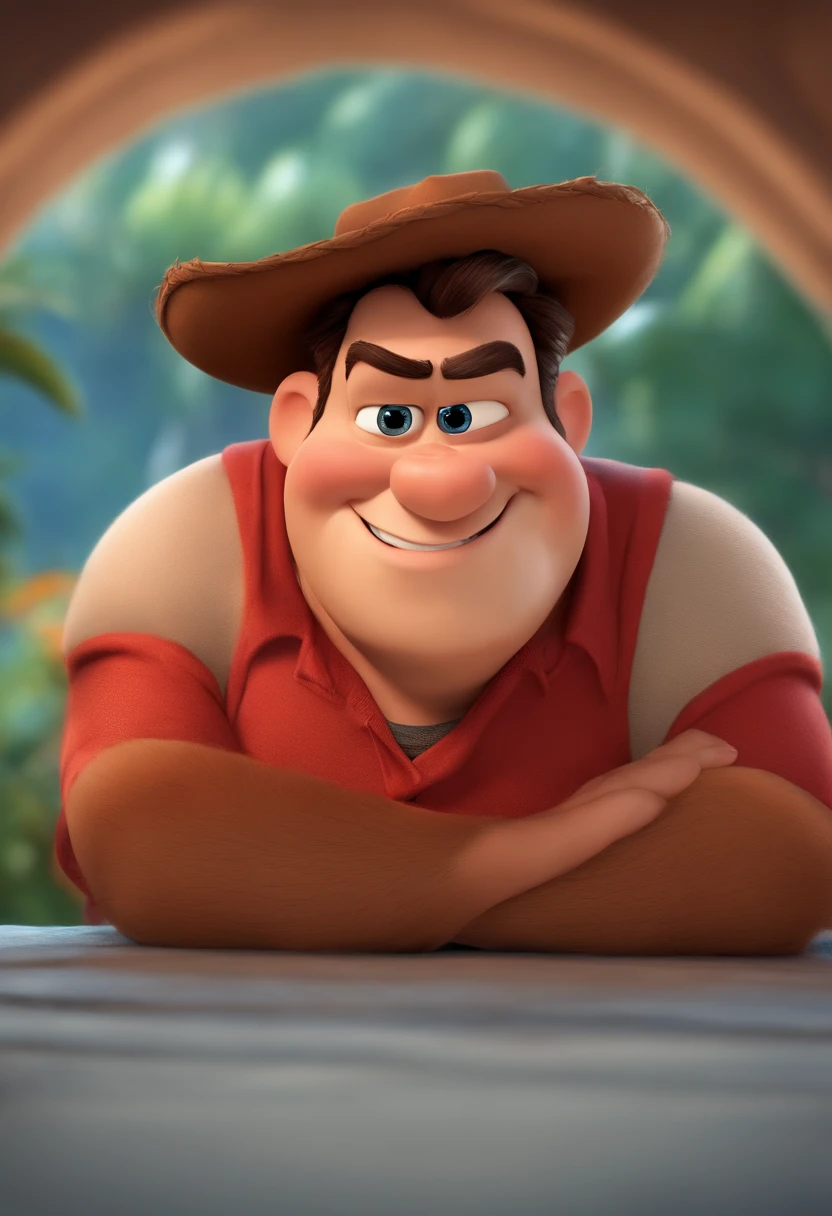 (boy, 56anos,Branco, judeu com olhos claros,sorridente,with your arms to your face,nariz fino,Estilo Disney Pixar,best quality,alta qualidade)