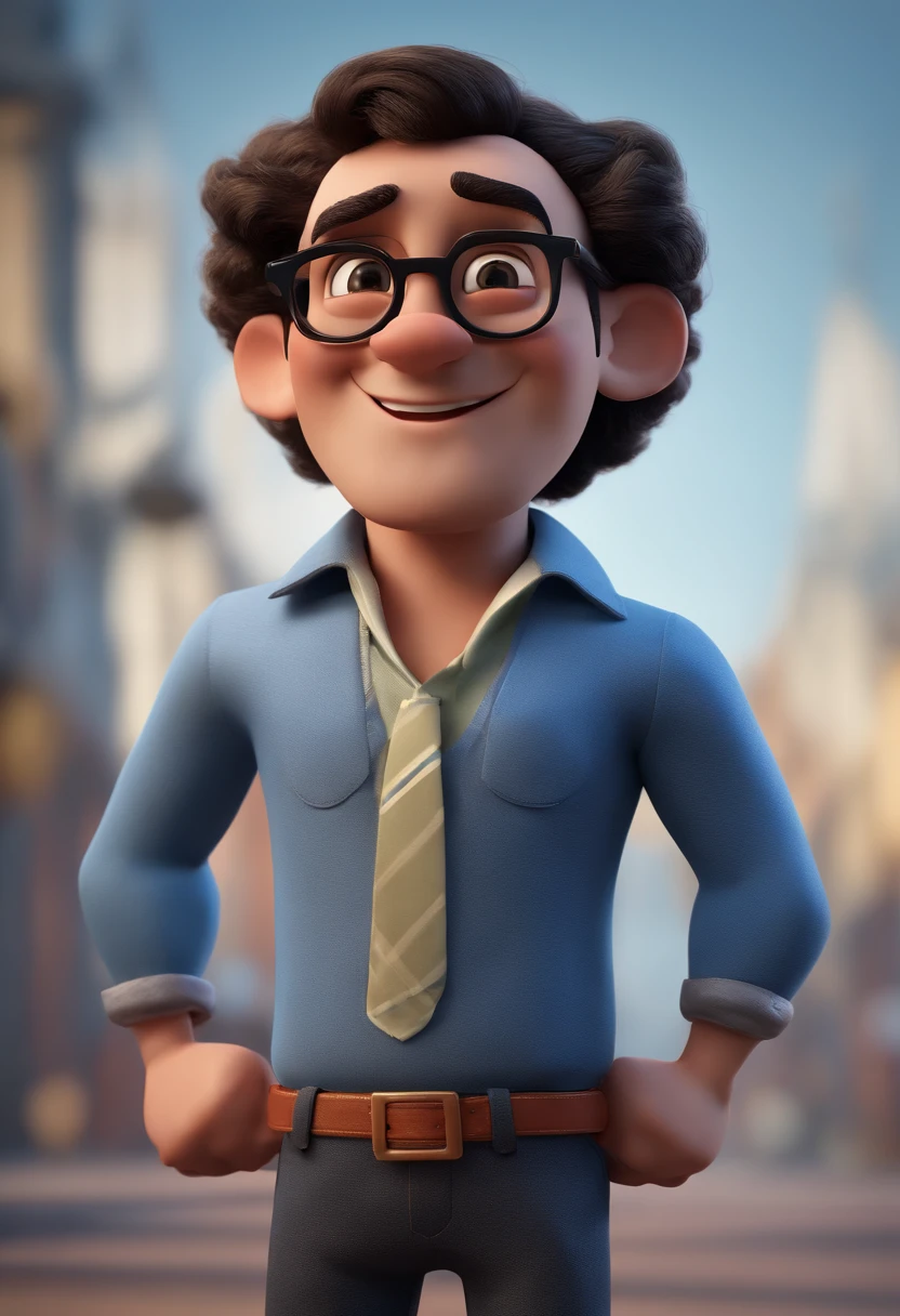 Cartoon character of a man with black glasses and a blue shirt, animation character, Caractere estilizado, animation style rendering, 3D estilizado, Arnold Maya render, 3 d render stylized, toon render keyshot, Personagem 3D, Personagem 3D, 3d rendering stylized, 3 d character render, personagem de desenho animado, Personagem de close up, Pose de personagem, (Estilo Pixar) (master part:1.2) (Bokeh) (best quality) (pele detalhada) (textura detalhada) (8k) (argila) (Cinematic lighting) (foco nítido