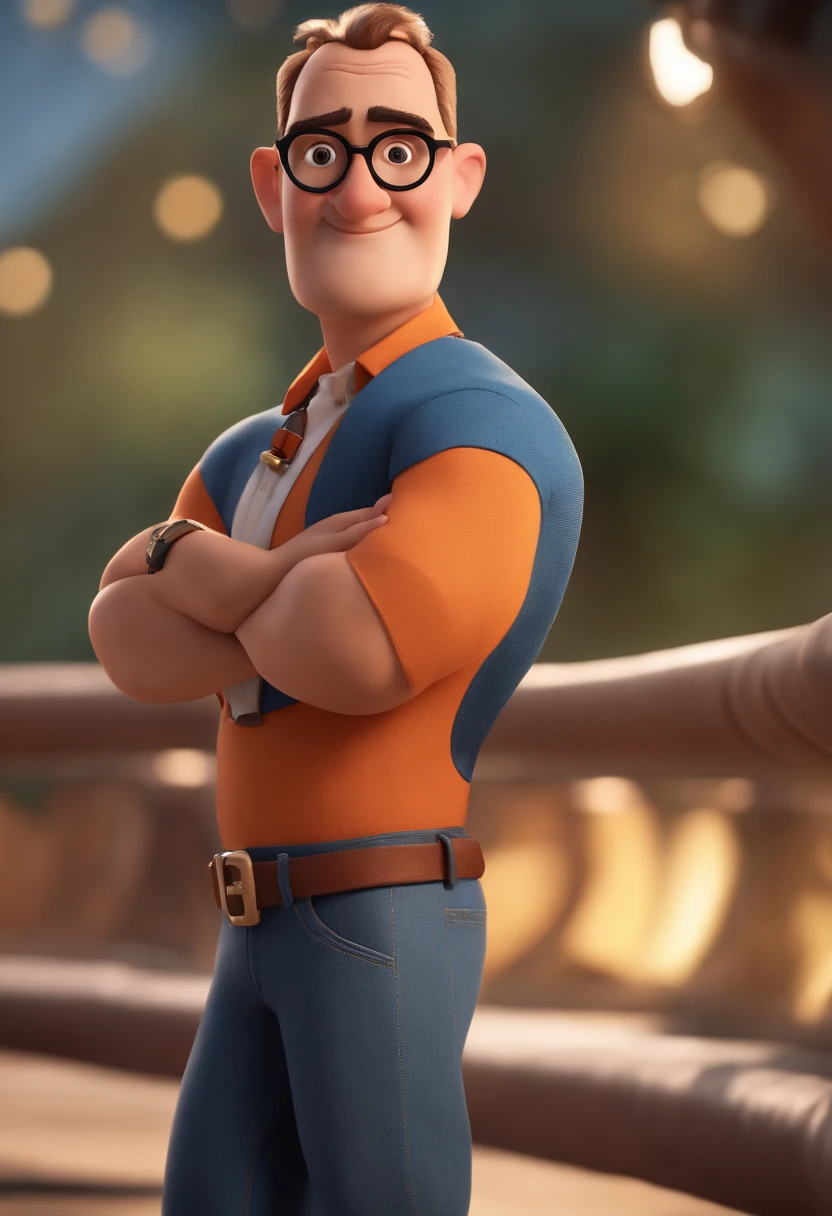 Cartoon character of a man with black glasses and a blue shirt, animation character, Caractere estilizado, animation style rendering, 3D estilizado, Arnold Maya render, 3 d render stylized, toon render keyshot, Personagem 3D, Personagem 3D, 3d rendering stylized, 3 d character render, personagem de desenho animado, Personagem de close up, Pose de personagem, (Estilo Pixar) (master part:1.2) (Bokeh) (best quality) (pele detalhada) (textura detalhada) (8k) (argila) (Cinematic lighting) (foco nítido