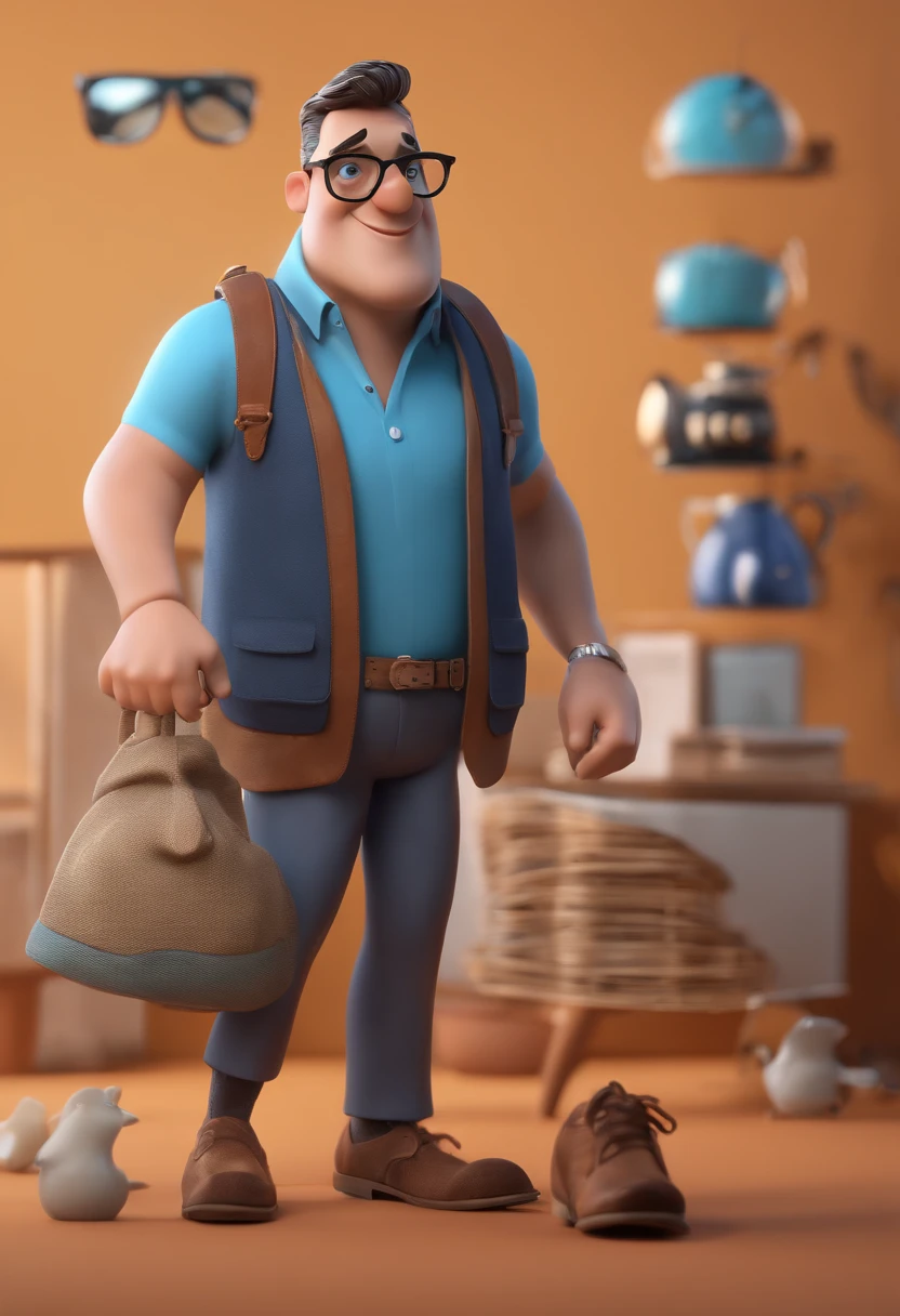 Cartoon character of a man with black glasses and a blue shirt, animation character, Caractere estilizado, animation style rendering, 3D estilizado, Arnold Maya render, 3 d render stylized, toon render keyshot, Personagem 3D, Personagem 3D, 3d rendering stylized, 3 d character render, personagem de desenho animado, Personagem de close up, Pose de personagem, (Estilo Pixar) (master part:1.2) (Bokeh) (best quality) (pele detalhada) (textura detalhada) (8k) (argila) (Cinematic lighting) (foco nítido