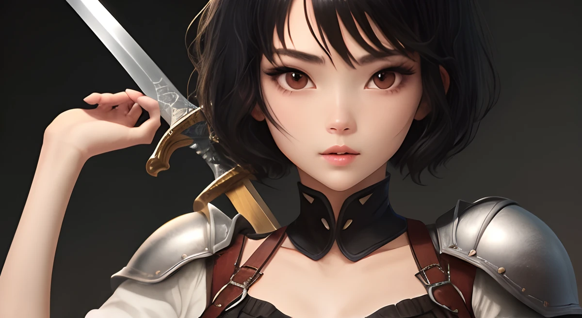Woman knight　Short-haired black hair　The sword