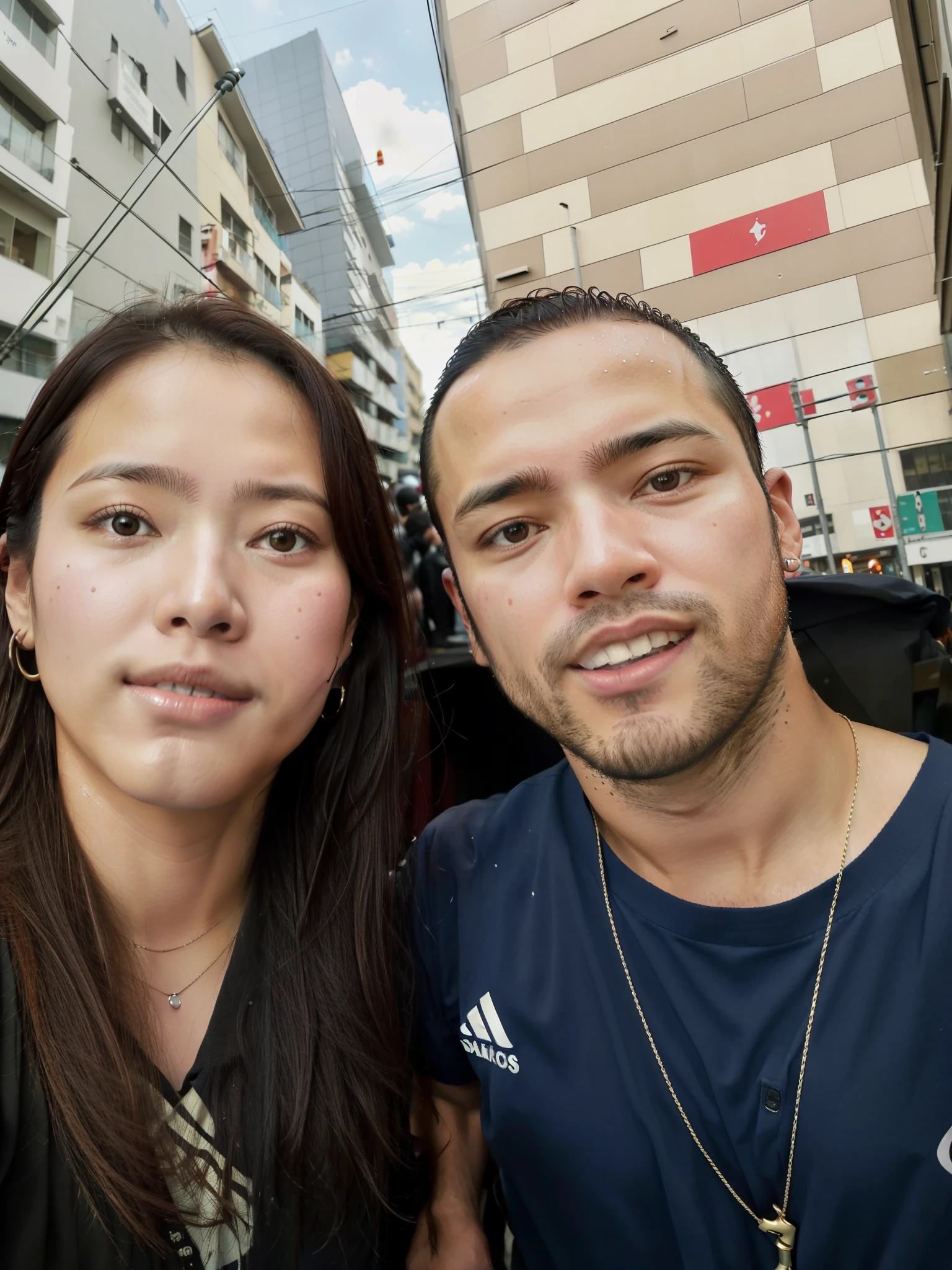 There's a man and a woman taking a selfie on a crowded street, In Sao Paulo, in tokyo, São Paulo, Directed by: Nandor Soldier, foto de rua, 🚿🗝📝, na rua, Malika Favre, andrea rocha, david rios ferreira, 🤬 🤮 💕 🎀, avenida paulista, Buenos Aires