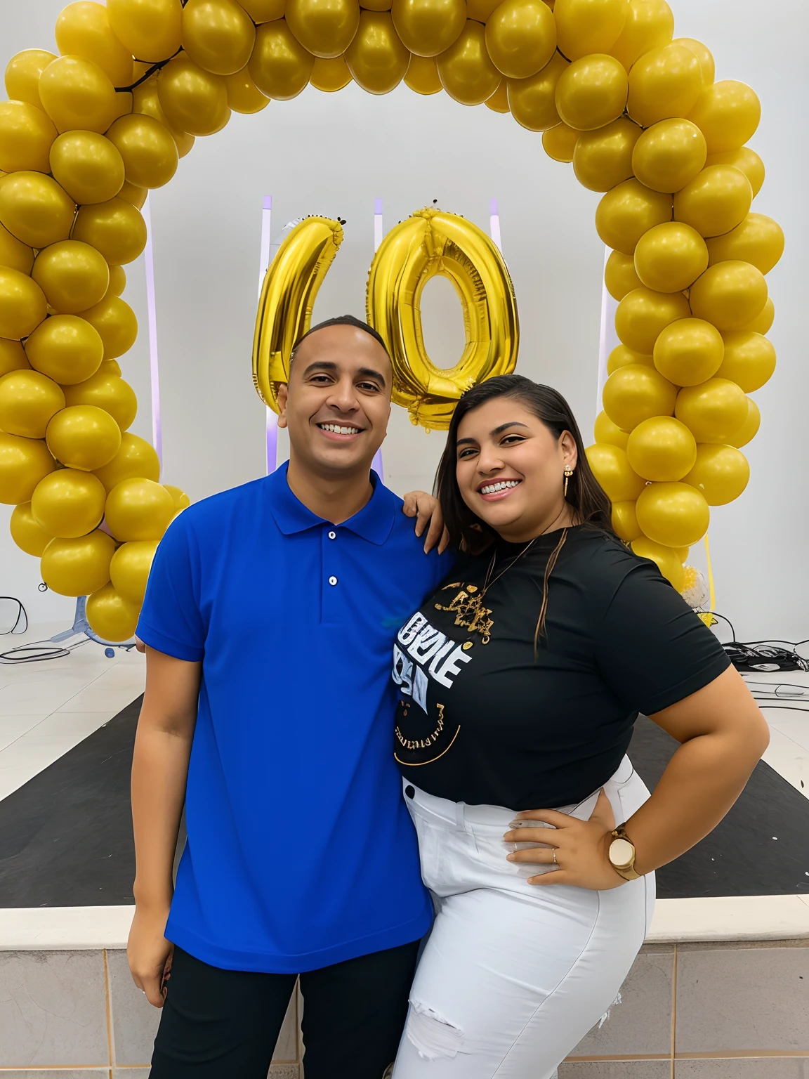 Araffes and a woman standing in front of a balloon arch, taken in the early 2020s, crescimento de um casal, ele tem cerca de 2 0 anos de idade, ele tem cerca de 20 anos, Fotografia tirada em 2 0 2 0, tomada em 2 0 2 0, belos arredores, ela tem cerca de 2 0 anos