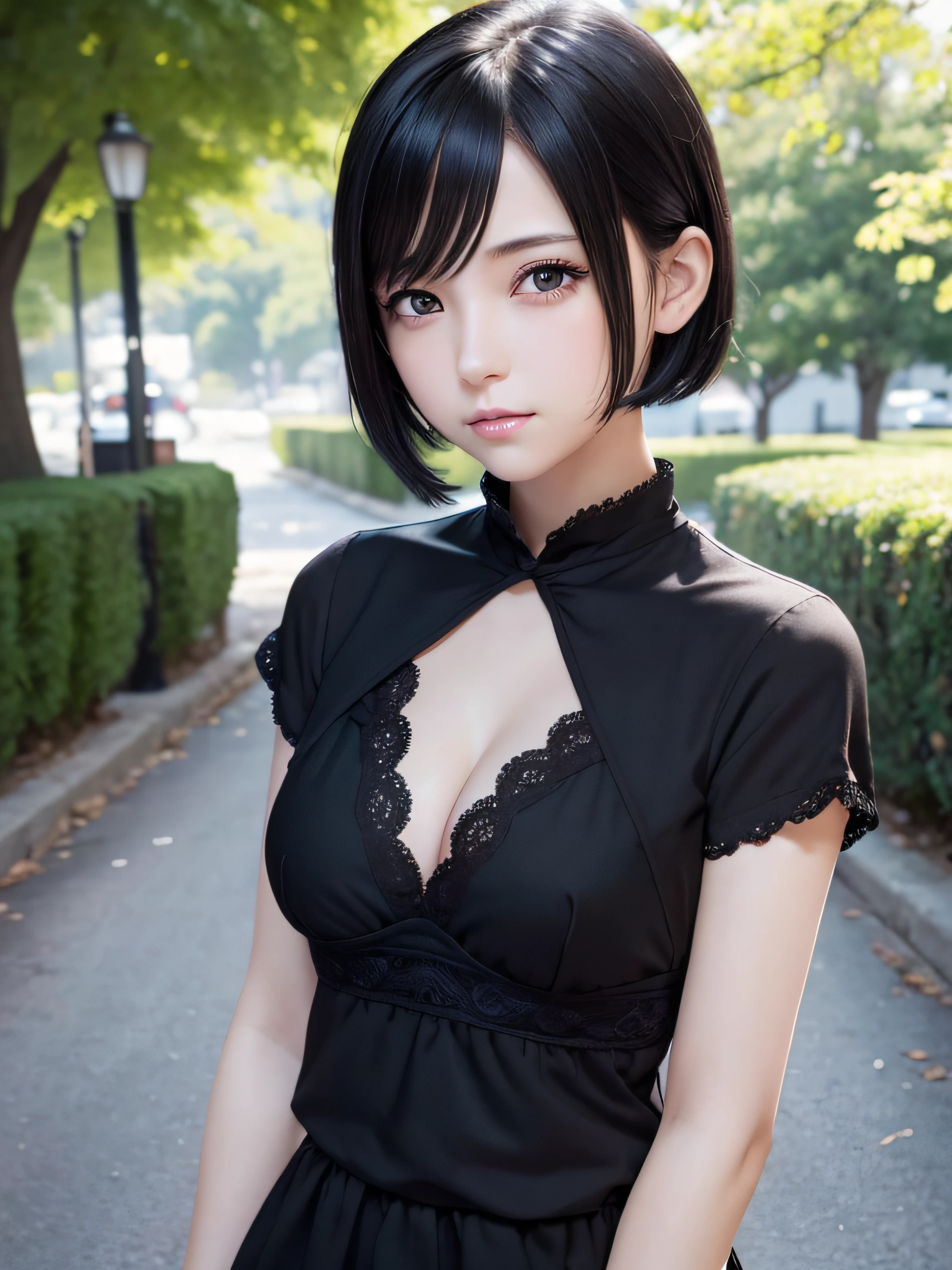 {masutepiece},{Best Quality},{1girl in}, Cute, amazing, Beautiful detailed eyes, Black eyes, Short hair, Black hair,finely detail,depth of fields,extremely details CG,Original, highly detailed wallpaper,Upper body, Looking at Viewer