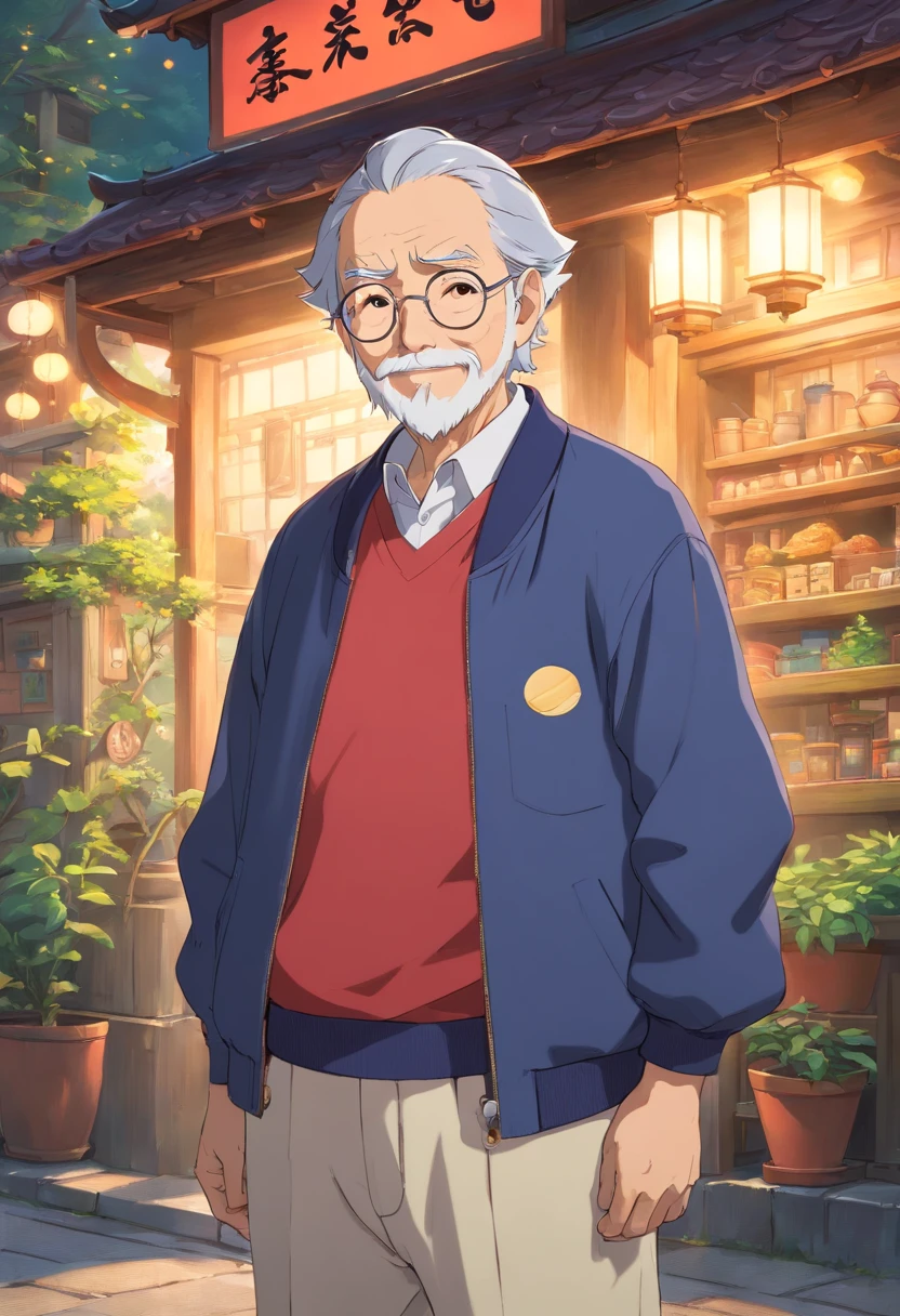 grandpa:Xiao Ming's grandfather,Cheio de cabelos grisalhos,ele tem uma barba branca,Um sorriso gentil,Wear a former baseball player's jacket and pants,is a retired baseball player,He is also Xiao Ming's lighting coach。