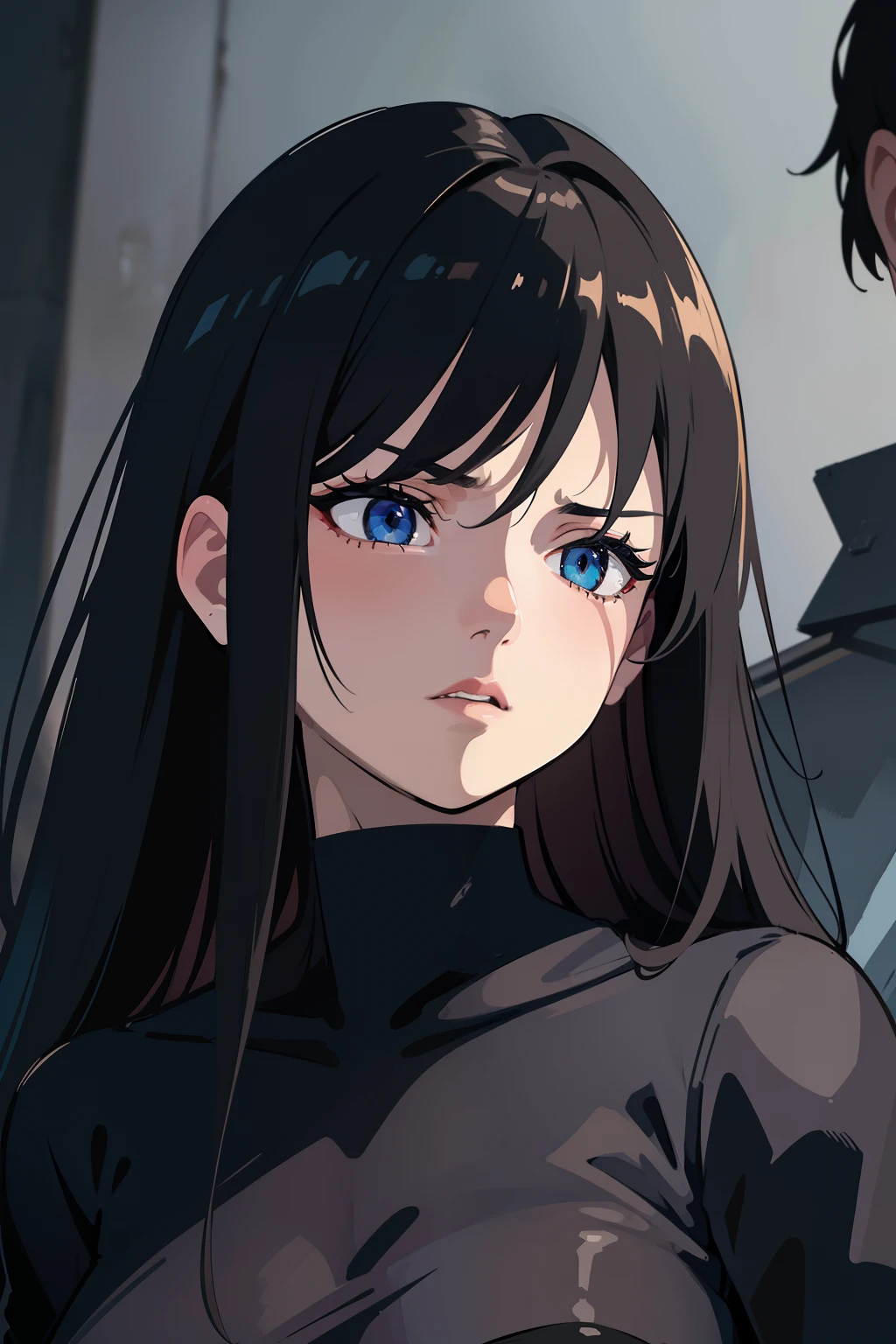 (best quality,4k,highres,masterpiece:1.2),ultra-detailed,realistic:1.37,portraits,anime style,2 girls,one looking at the other with a condemning and aggressive expression,detailed beautiful eyes,detailed lips,horrifying atmosphere,deep emotional connection,dark lighting,sharp focus,vivid colors,contrasting color scheme,haunting expressions,brooding background,hand-drawn illustration,cell shading techniques,bold outlines,subtle highlights,rich textures,powerful composition,extensive character background,assigning meaning to every element,impressionistic background,expressive brush strokes,emotionally charged atmosphere