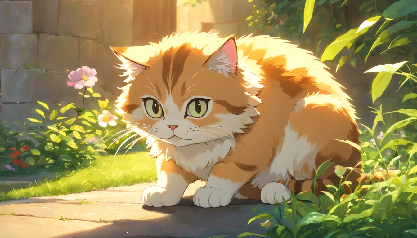 (top-quality,4K,8K,A high resolution,tmasterpiece:1.2),ultra - detailed,(Realist,Photorealist,Photorealist:1.37),Beautiful fece,A detailed eye,Detailed lips,The is very detailed,Beautiful fece,Naughty cat in the garden,brightened light,brightened light,magic lighting,Cute 3d rendering,Beautiful artwork,Bright lights,Amazingly bright light,beautiful digital art,adorable digital art,Cute cat,Capricious cat,Charming bright light,Engaging digital art,Beautiful and shiny creatures,Cute whimsical cat,Magic scene cat's paw raised sideways