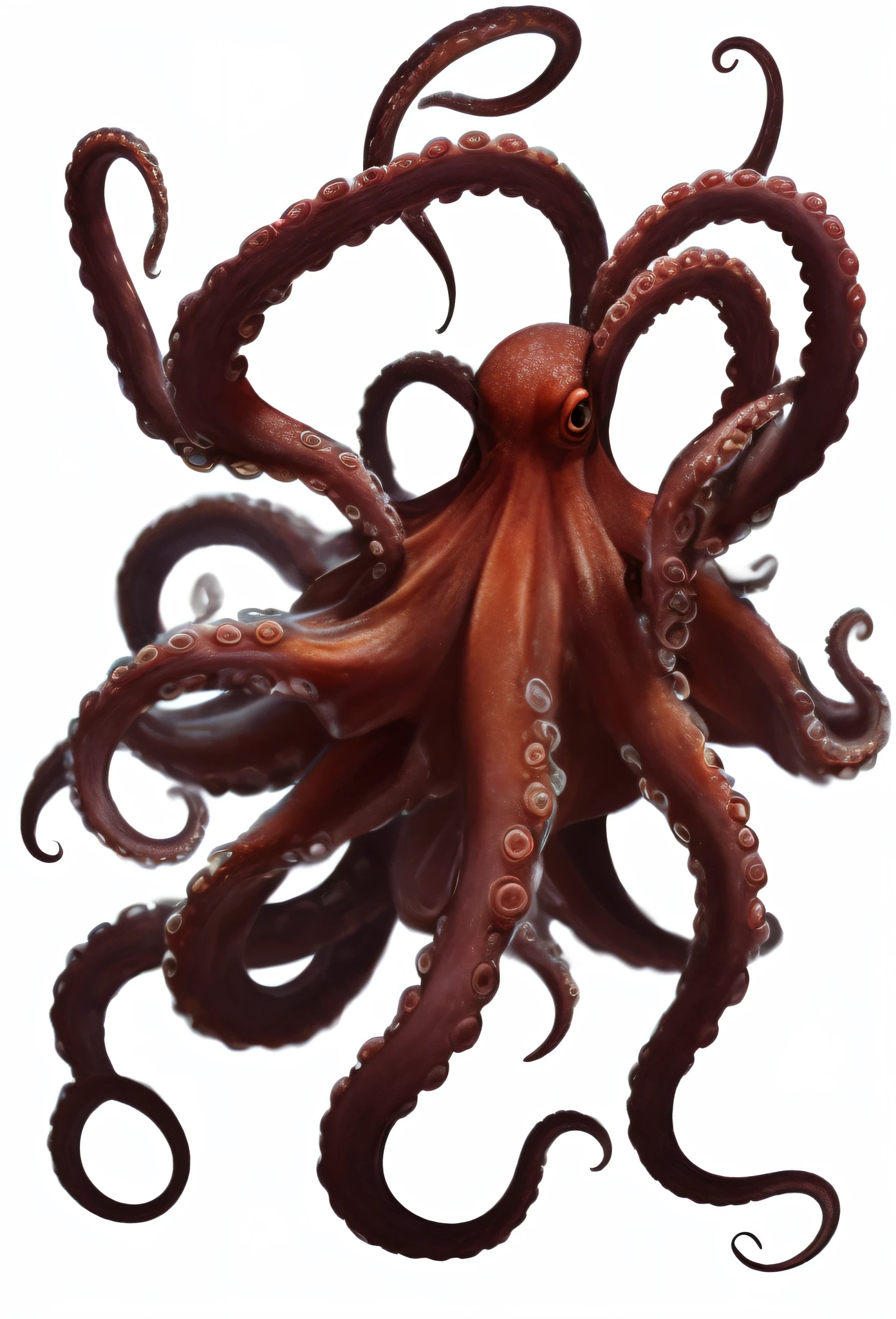 Anamorphic style,Octopus without background ,emphasizes tentacles frontally