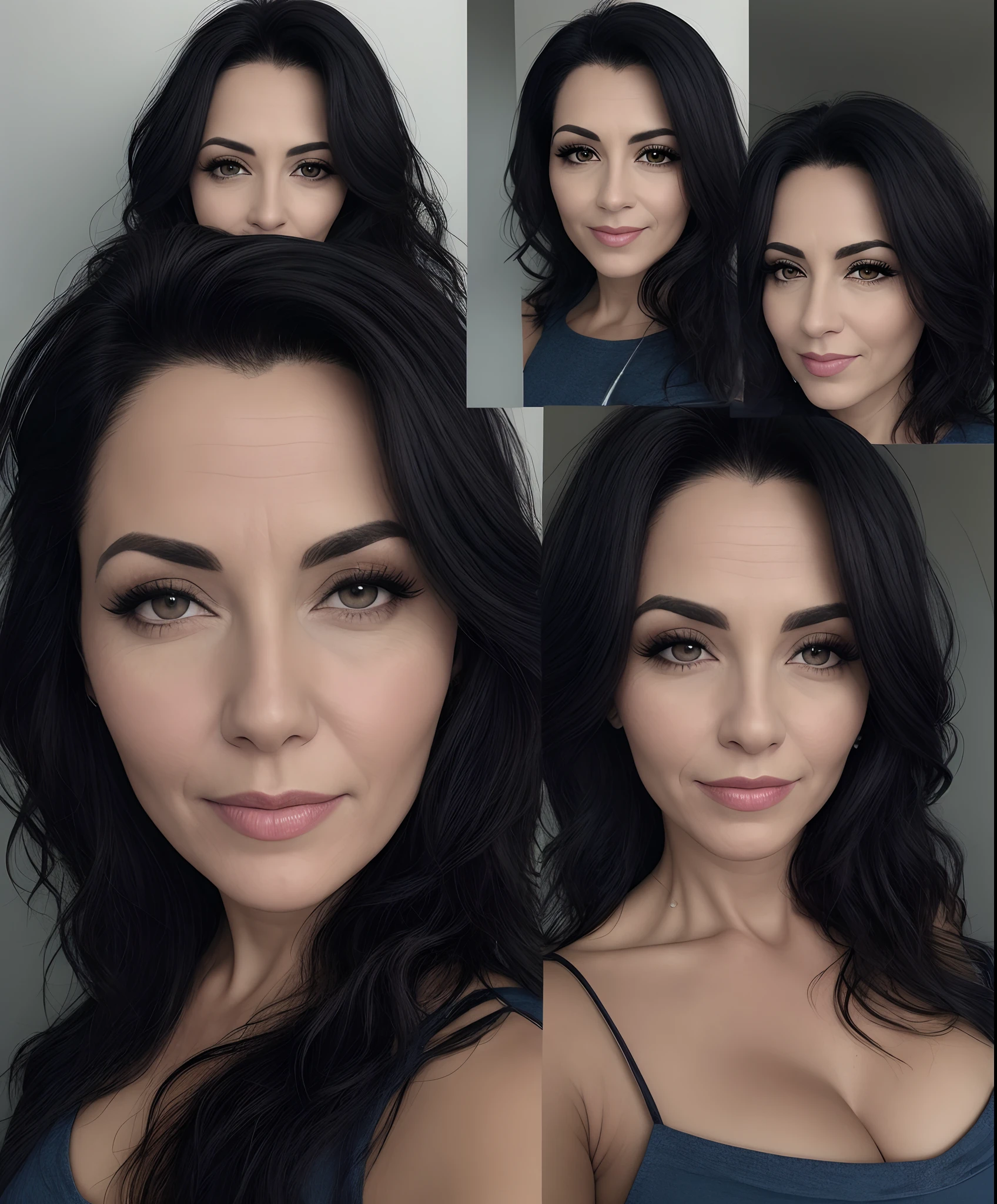 Mulher de 45 anos, loura escura, cabelo longo, olhos castanhos,