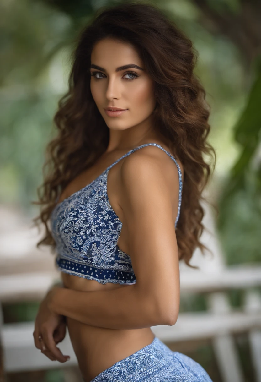 Woman with matching tank top and pants, Uma garota sexy com olhos azuis, A portrait of 
Hande Erçel,  cabelo pretos, maquiagem natural, staring directly at camera, Rosto com Artgram, dezentes Maquiagem, Foto deslumbrante de corpo inteiro, no quarto, Fission