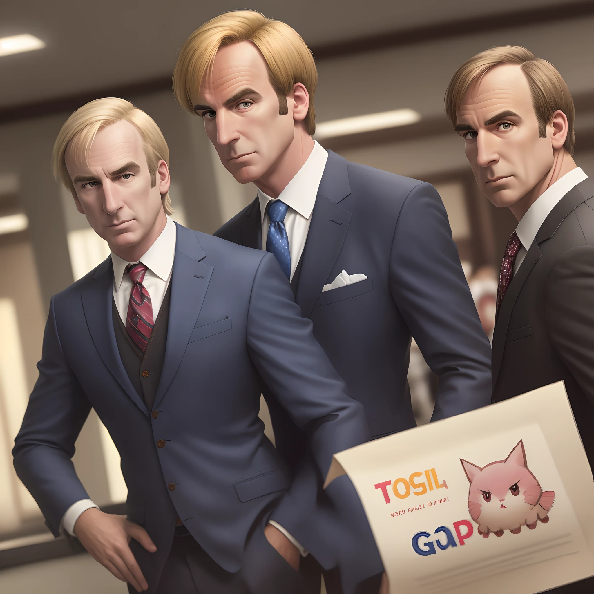 Todd Bonzalez, blonde hair, looks like saul goodman, suit and tie, Skitty handkerchief