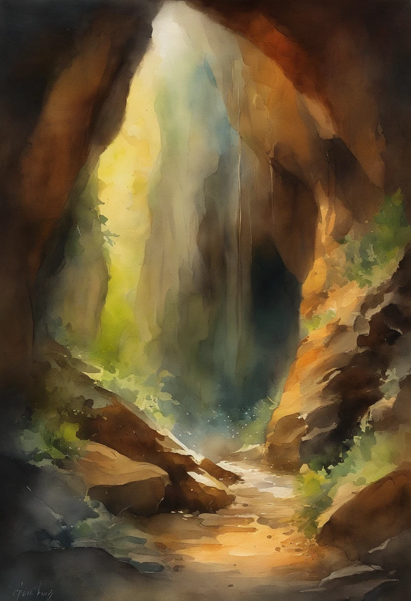 Inside a dimly lit cave