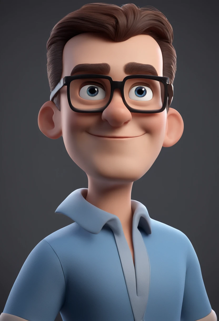 Cartoon character of a man with black glasses and a blue shirt, animation character, Caractere estilizado, animation style rendering, 3D estilizado, Arnold Maya render, 3 d render stylized, toon render keyshot, Personagem 3D, Personagem 3D, 3d rendering stylized, 3 d character render, personagem de desenho animado, Personagem de close up, Pose de personagem, (Estilo Pixar) (master part:1.2) (Bokeh) (best quality) (pele detalhada) (textura detalhada) (8k) (argila) (Cinematic lighting) (foco nítido