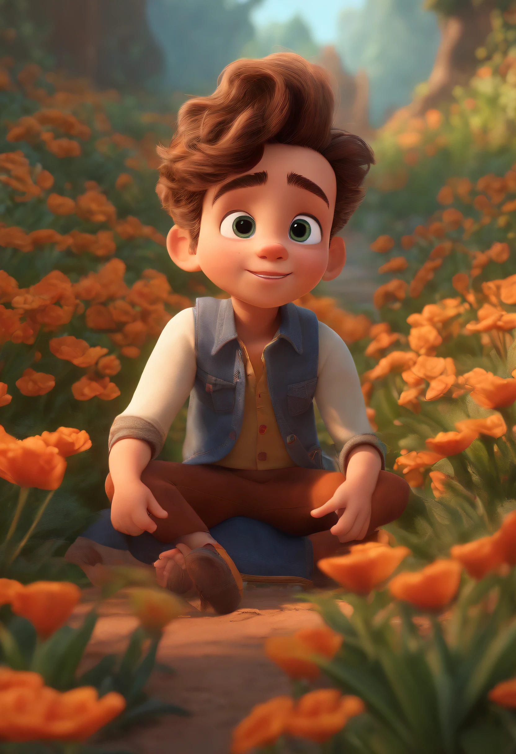 Image of a boy for a story in a YouTube video in Pixar format, He's the little allabester, He's the class leader, He's outgoing, Playful and gets up for a lot of things, cabelo curto