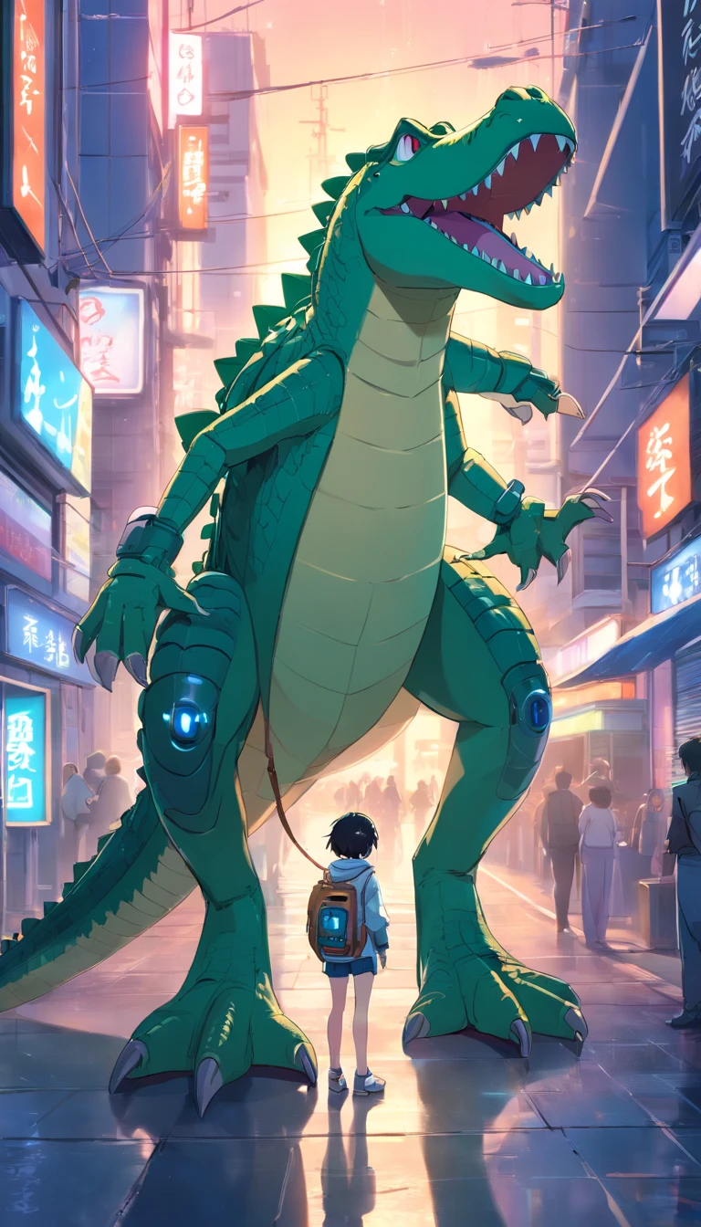 robotic crocodie, (estilo de brinquedo da caixa cega:1.2), (tiro de corpo inteiro) , 1 Transparente,Behind him is a cute transparent robot crocodie, Mech transparente, Capacete requintado:1.2, Glasses:1.2, Cyberpunk, brilho sonhador, luminous neon lights, limpo, fundo branco, ( global ilumination, Traching de raias, HDR, unreal render,Reasonable design, alto detalhe, master part, best quality, hiper HD, Cinematic lighting)
