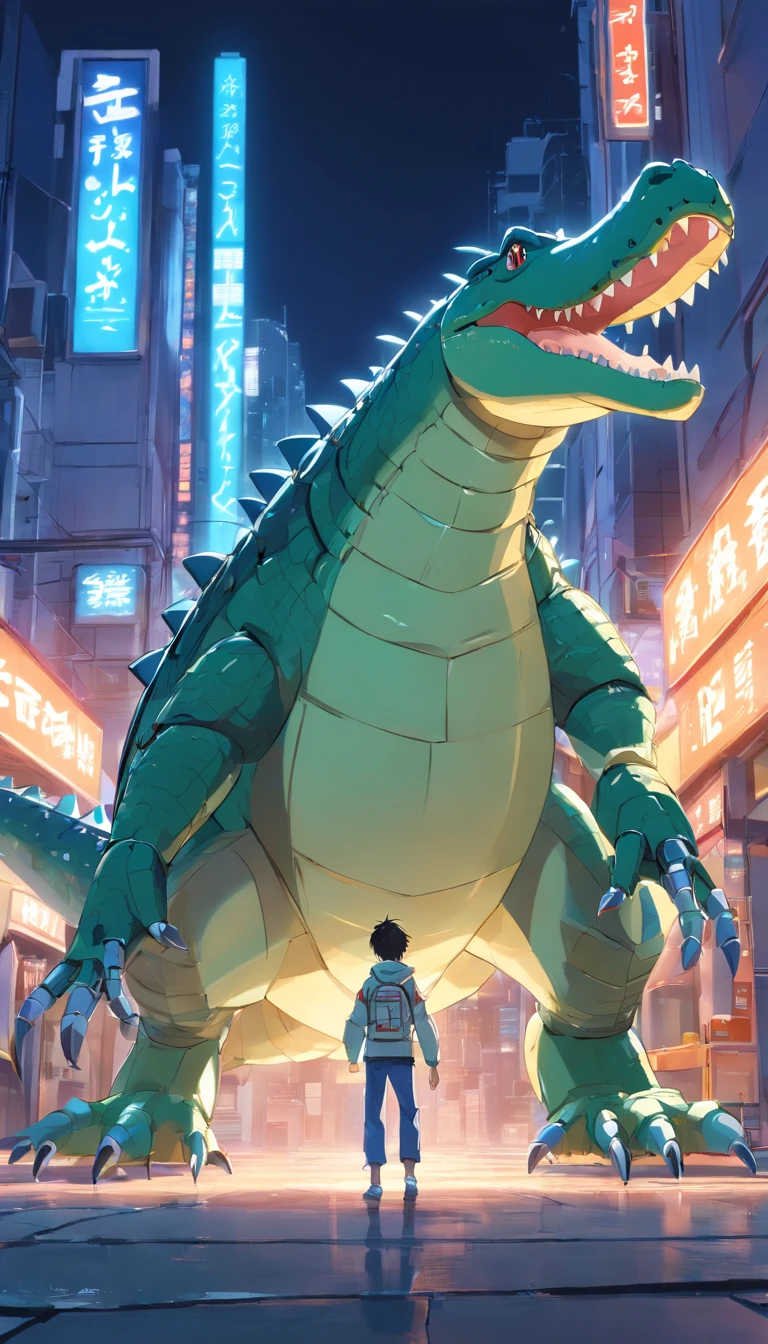 robotic crocodie, (estilo de brinquedo da caixa cega:1.2), (tiro de corpo inteiro) , 1 Menino Transparente,Behind him is a cute transparent robot crocodie, Mech transparente, Capacete requintado:1.2, Glasses:1.2, Cyberpunk, brilho sonhador, luminous neon lights, limpo, fundo branco, ( global ilumination, Traching de raias, HDR, unreal render,Reasonable design, alto detalhe, master part, best quality, hiper HD, Cinematic lighting)