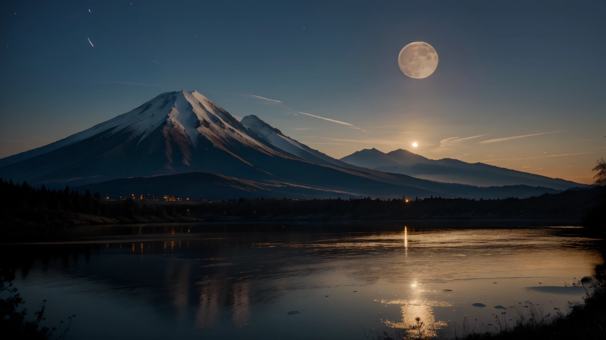 Full moon night bosuqe mountain hyperrealism