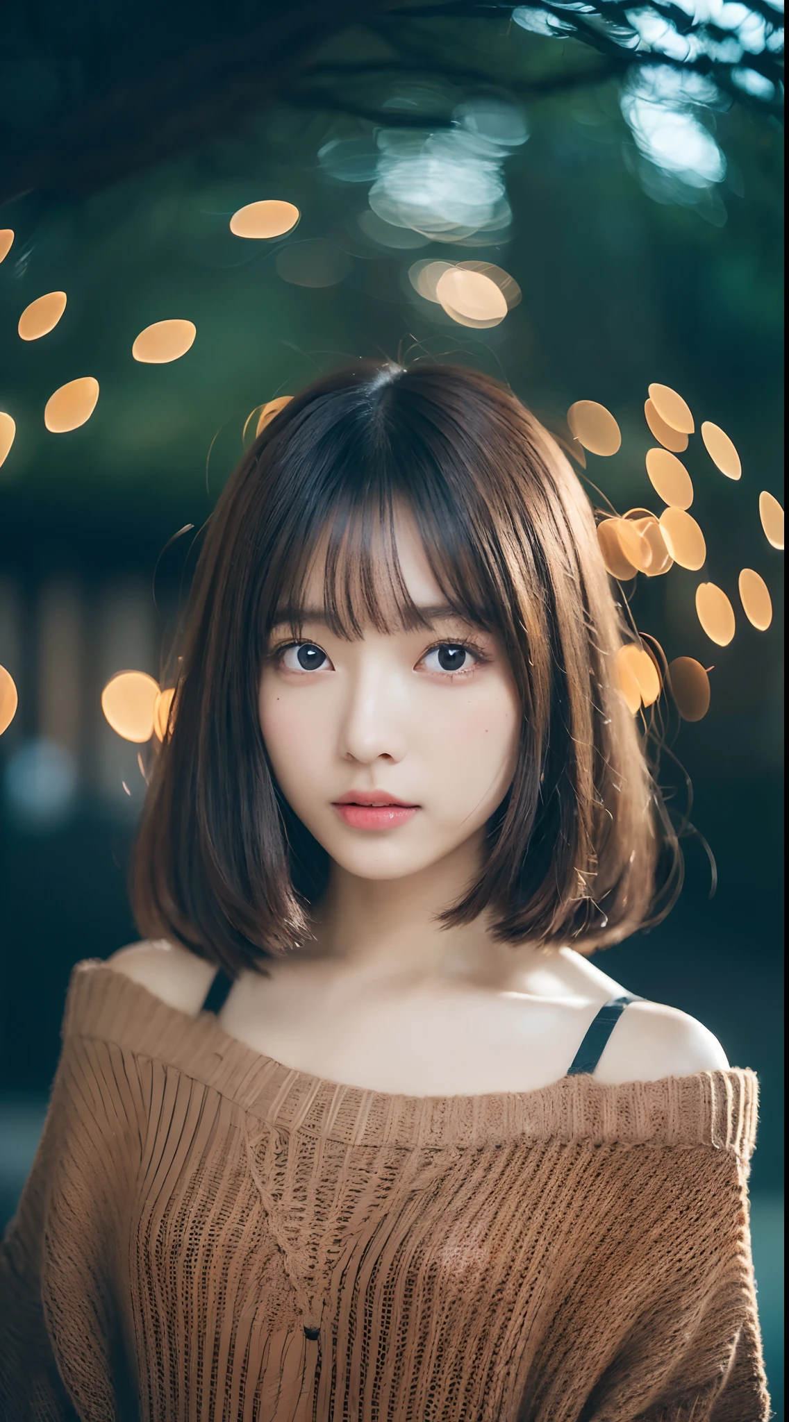 masutepiece, Best Quality, One girl, (Beautiful Girl:1.3), (16 years old:1.2), Very fine eye definition, (Symmetrical eyes:1.3), NSFW, (cute little、With net-like slits、Highly detailed mini dress with open neckline、:1.3), Beautiful breasts, Brown eyes, Parted bangs, Brown hair, Upper teeth、background outdoor blur、Chain Choker、You can see the panties.、