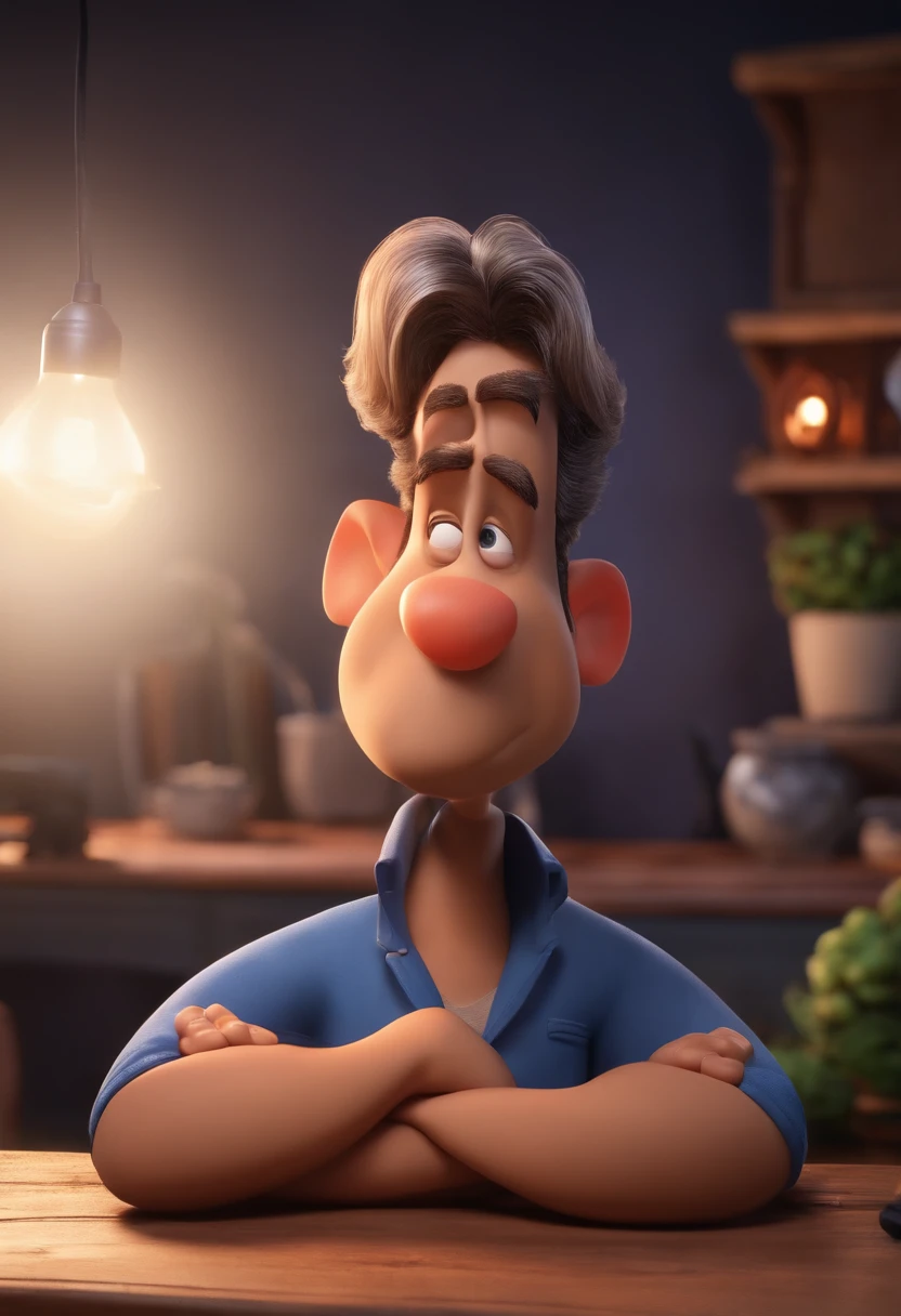 Disney-inspired 3D poster/pixar capturando uma cena com um homem de 35 anos, cabelos preto lisos penteados para o lado direito, wearing goggles ,barba curta e cavanhaque ,In the middle of your video recording studio ,ele vai estar animado com seu iphone, showcasing your happiness in creating content for Instagram.In the studio there is lighting equipment adding depth to the scene , The Beast title stands out in the setting