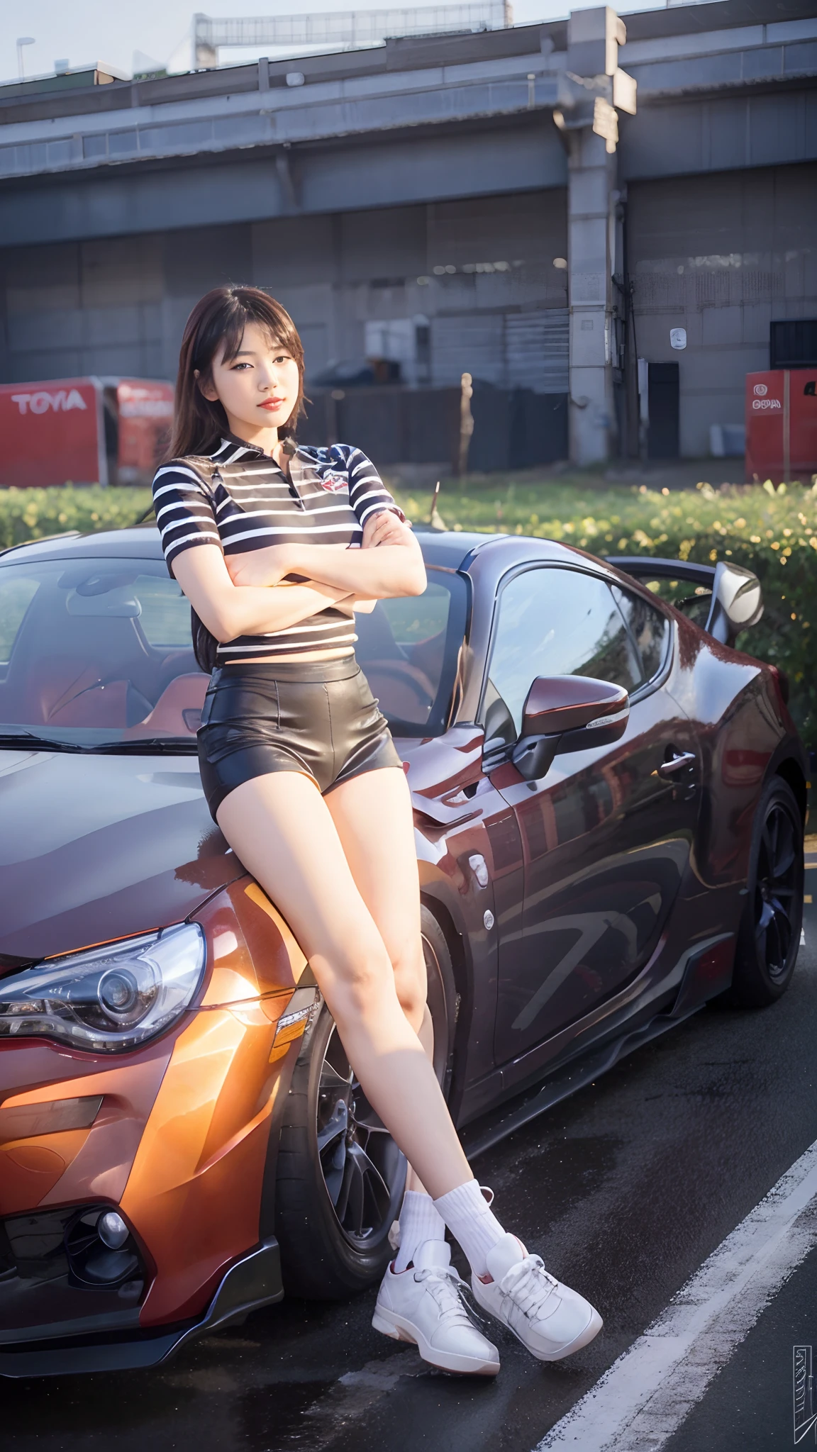 Real Japan cute girl with red lips Subaru brz