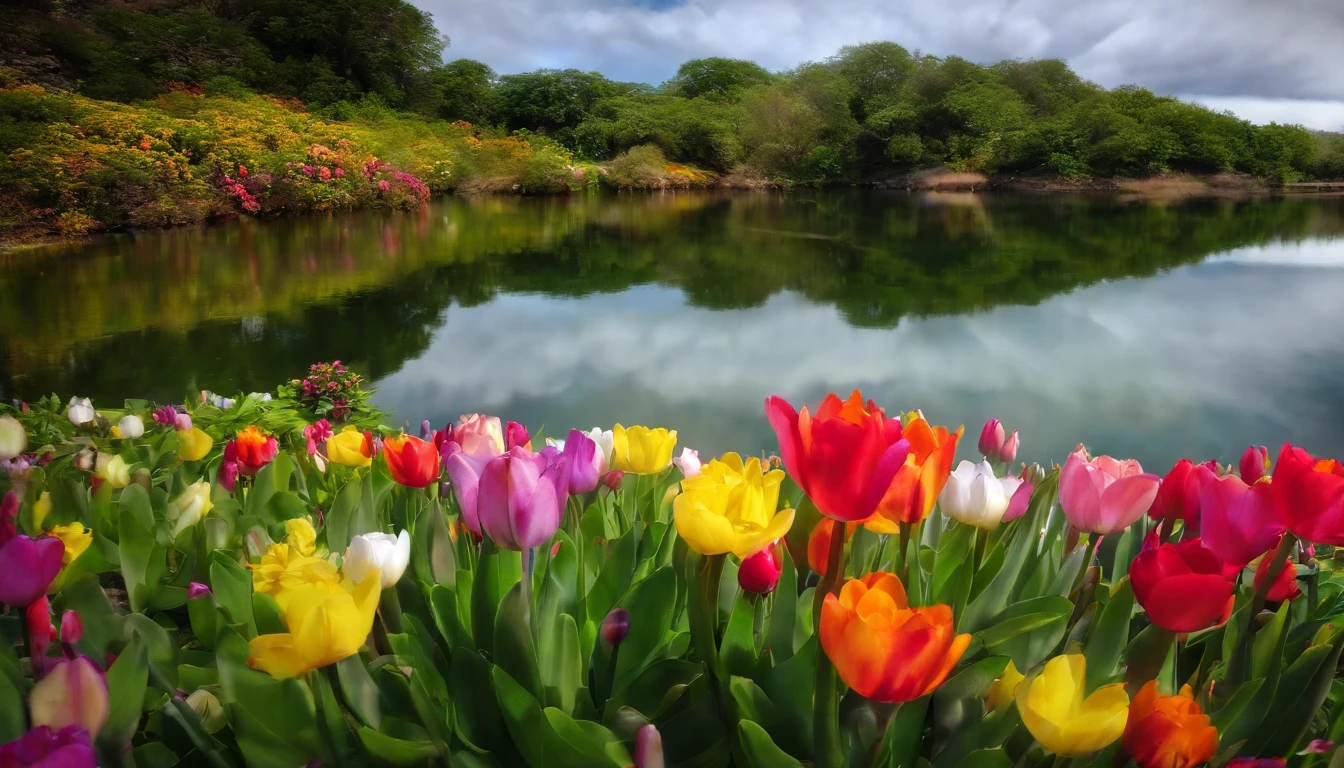 spring, flowers, colors, Pato Pedro, play, lake, magic flower, rainbow, Luiz, friends, water, explore.