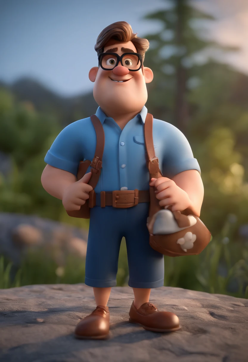 Cartoon character of a man wearing black glasses and a blue shirt, um personagem animado, Caractere estilizado, animation style rendering, 3D estilizado, Arnold Maya render, 3 d render stylized, toon render keyshot, Personagem 3D, Personagem 3D, 3d rendering stylized, 3 d character render, personagem de desenho animado, Personagem de close up, Pose de personagem, (Estilo Pixar) (master part:1.2) (Bokeh) (best quality) (pele detalhada) (textura detalhada) (8k) (argila) (Cinematic lighting) (foco nítido,Senta e vaza a parte superior do corpo