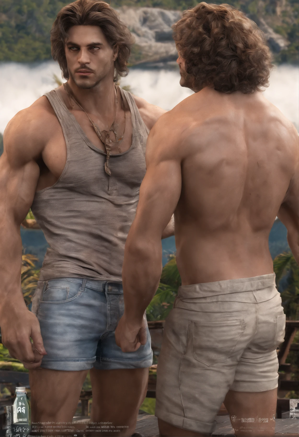 Dois lindos a, lado a lado, sem camisa, dois homens, sexys, gay, casal,Fluffy Hair, jovens, teens,enda, noite, profundidade de campos,Feixe alto,Luz Real,Traching de raias,renderizador OC,Renderizador UE5,hyper-realistic,melhor qualidade,8k,Obras de mestres,super-fino,pubianos