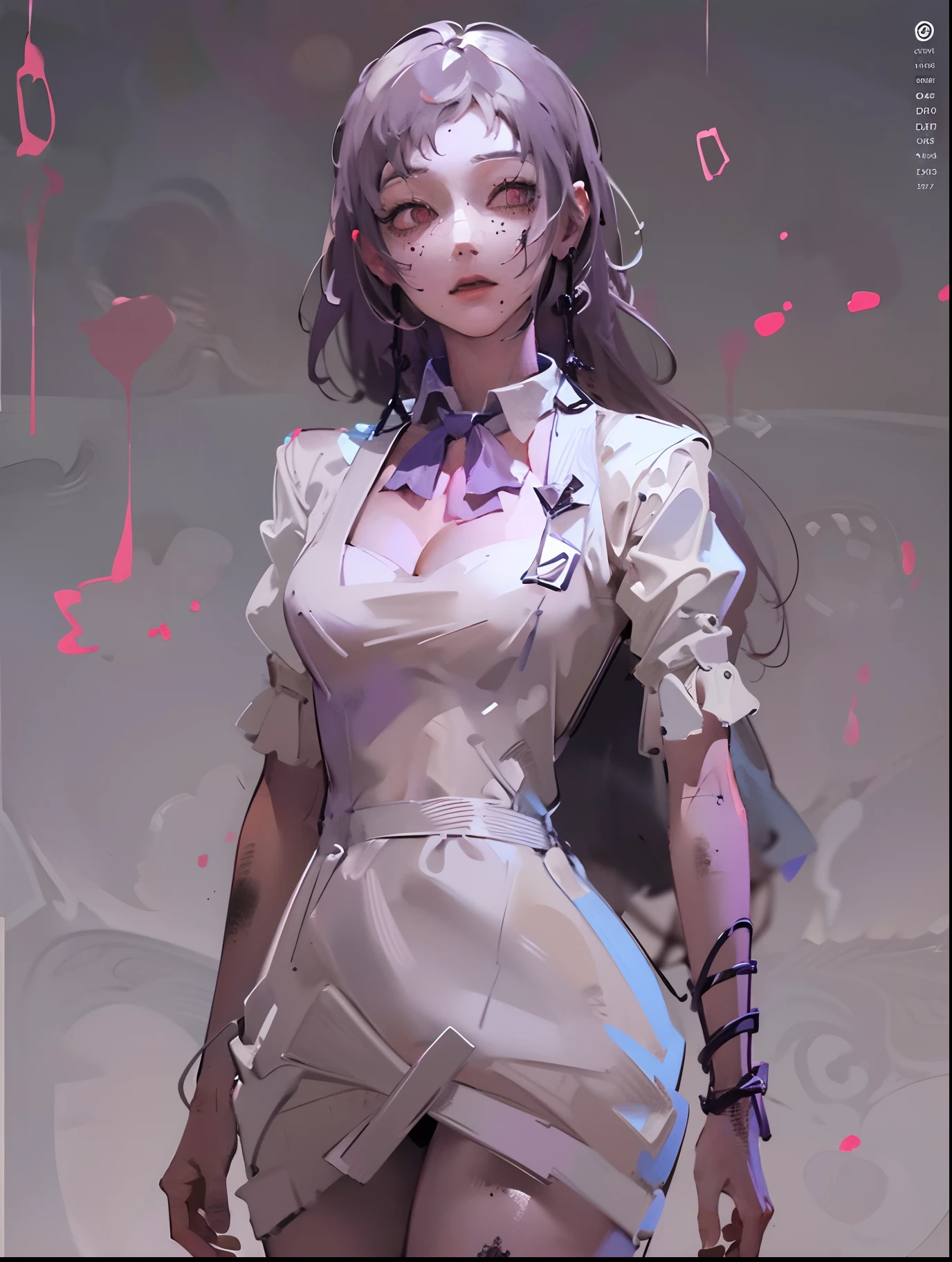 ((tmasterpiece))，(Best quality at best)，(A half body)，looks away，(ultra intricately detailed)，(Highest definition)，(8K)，(Clean lines)，(Perfect facial features，Perfect flesh)，(offcial art)，1***********，Undead，The undead，Peerless beauty，Dirty white dress，frotting