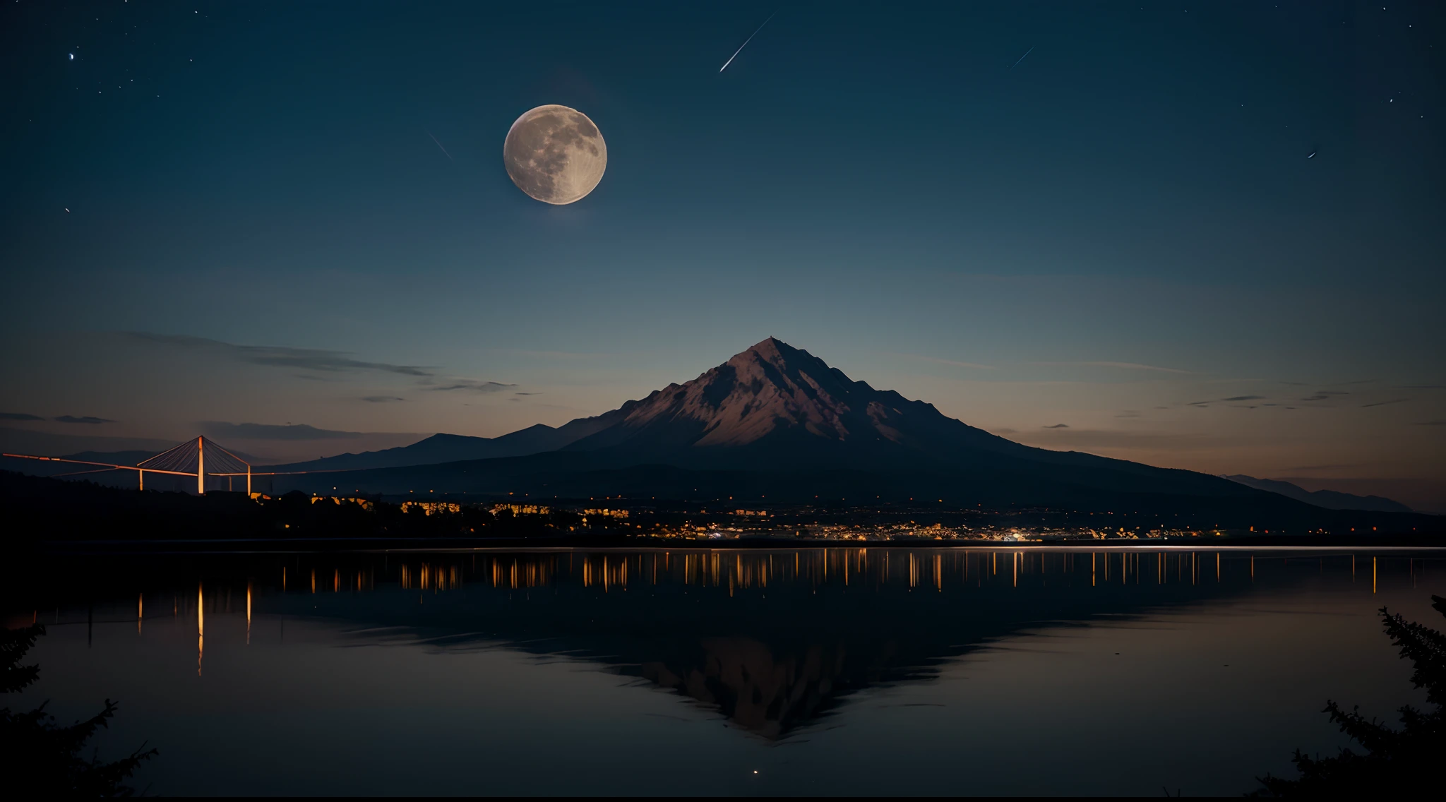 Full moon night bosuqe mountain hyperrealism, universe