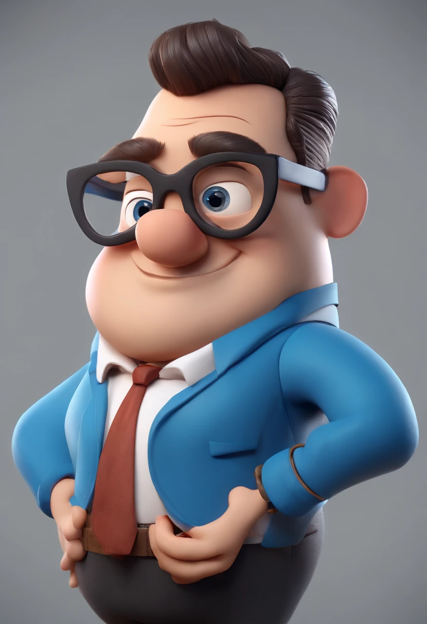 Cartoon character of a man wearing black glasses and a blue shirt, um personagem animado, Caractere estilizado, animation style rendering, 3D estilizado, Arnold Maya render, 3 d render stylized, toon render keyshot, Personagem 3D, Personagem 3D, 3d rendering stylized, 3 d character render, personagem de desenho animado, Personagem de close up, Pose de personagem, (Estilo Pixar) (master part:1.2) (Bokeh) (best quality) (pele detalhada) (textura detalhada) (8k) (argila) (Cinematic lighting) (foco nítido，Senta e vaza a parte superior do corpo