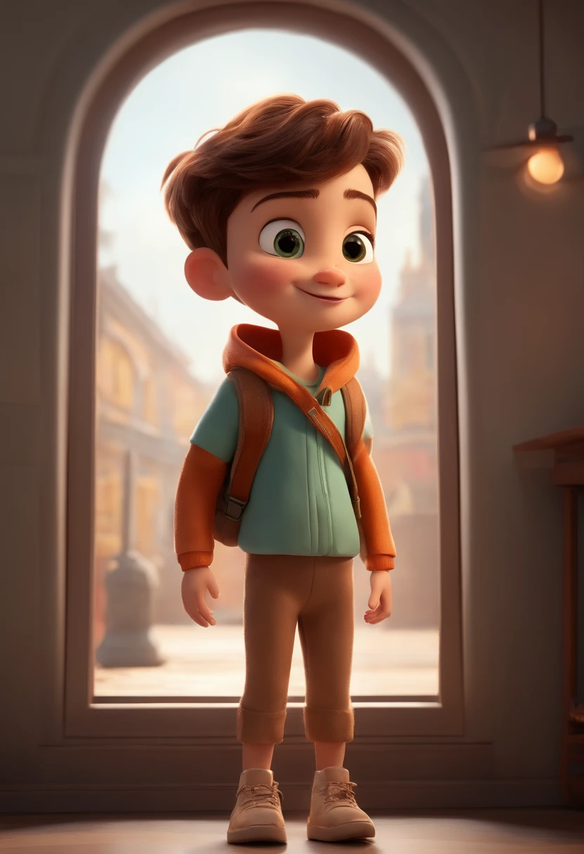 a happy cute standing short hair, vestindo uma fantasia espacial, , fundo branco, barnet, Tom, Estilo Pixar, ....3d, desenhos animados, rosto detalhado, asymmetrical 16k