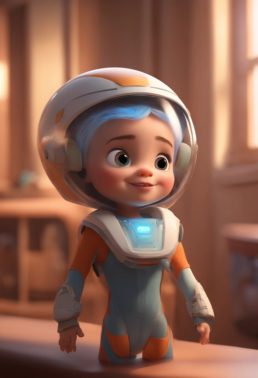 a happy cute ??? standing short hair, vestindo uma fantasia espacial, , fundo branco, barnet, Tom, Estilo Pixar, ....3d, desenhos animados, rosto detalhado, asymmetrical 16k