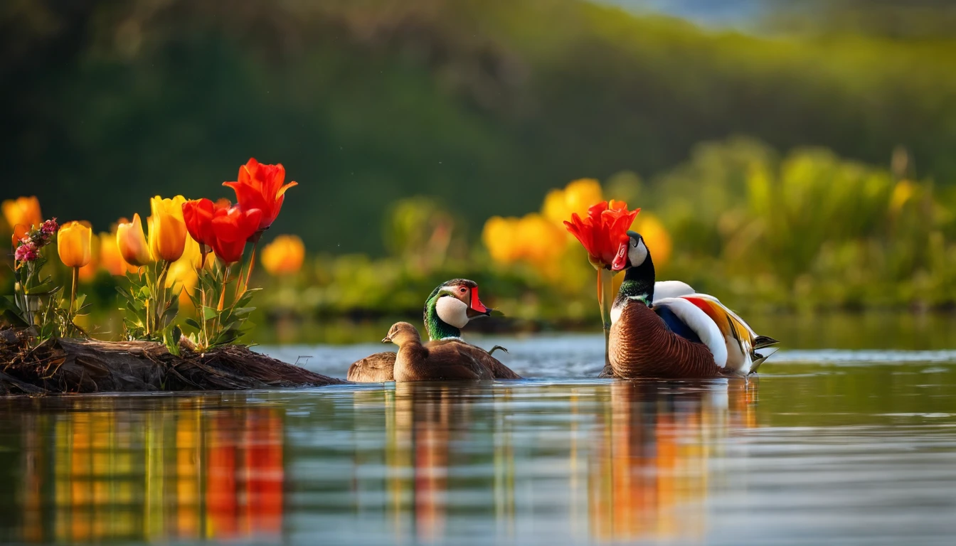 primavera, flor, Cores, Pato Pedro, brincar, lago, magical flower, Rainbow, luiz, amigos, water, explorar.