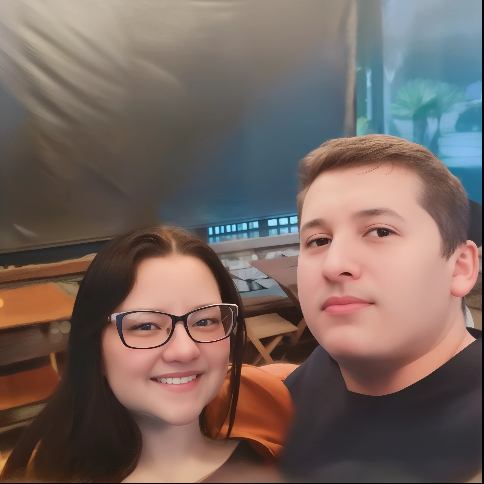 There are two people who are posing for a photo together, Directed by: Nandor Soldier, foto de perfil 1024px, imagem de perfil, Fotografia tirada em 2 0 2 0, foto do perfil, foto de perfil headshot, vacation photo, Casal feliz, uma imagem, album photo, taken in the early 2020s, foto de baixa qualidade, imagem do avatar , incluir 5 gatos fofinhos na imagem estilo pixar