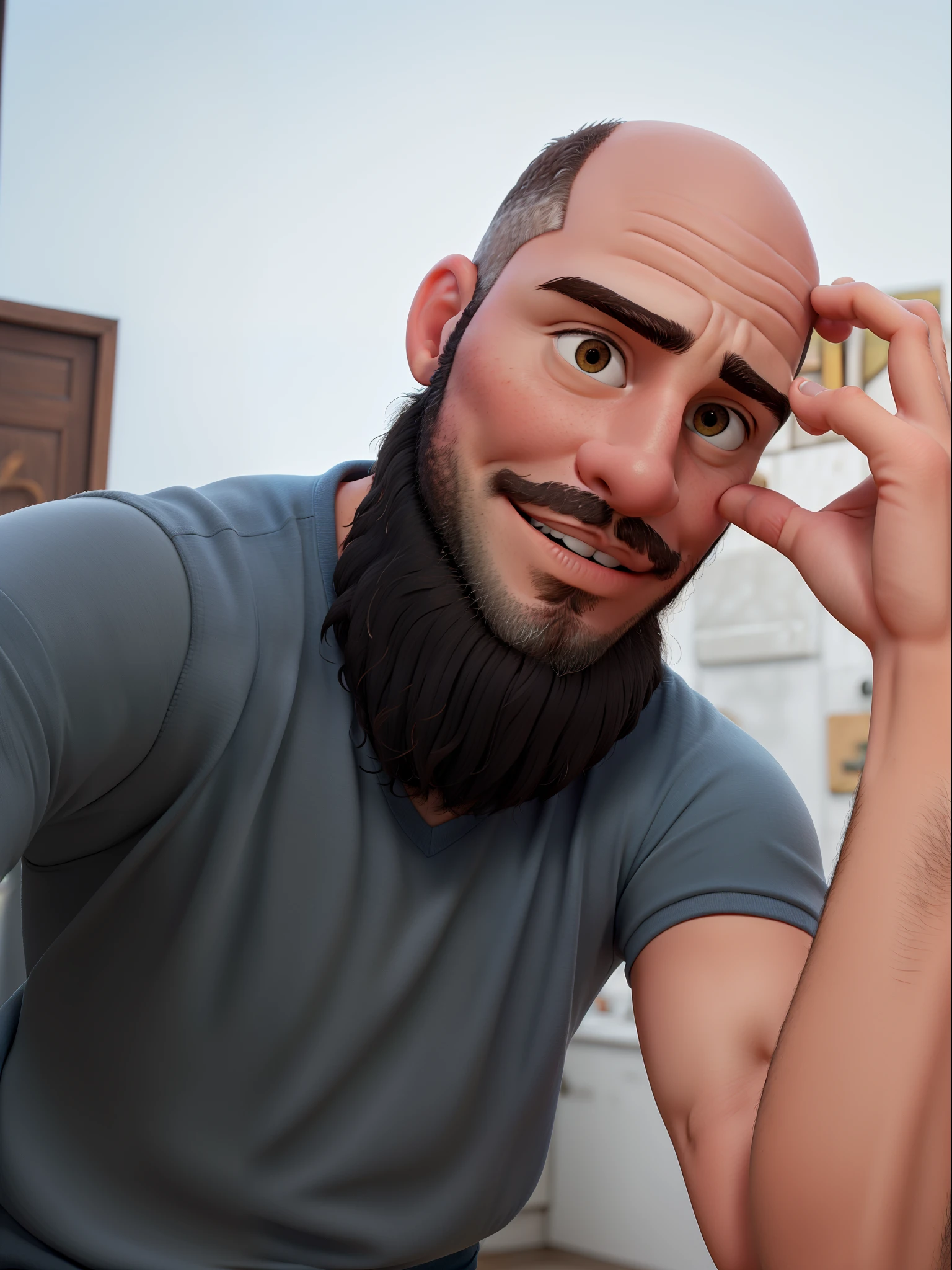 Selfie, fundo branco, careca, barba, moreno