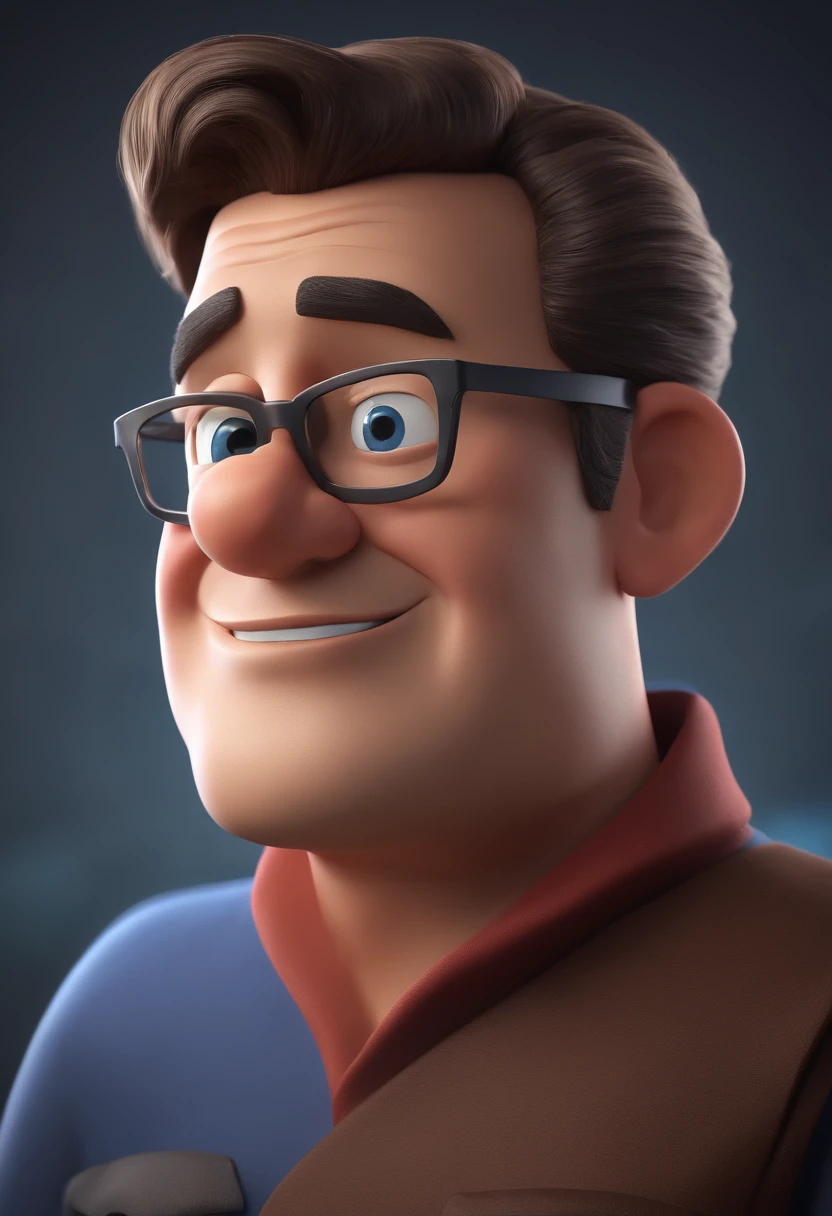 Cartoon character of a man with black glasses and a blue shirt, animation character, Caractere estilizado, animation style rendering, 3D estilizado, Arnold Maya render, 3 d render stylized, toon render keyshot, Personagem 3D, Personagem 3D, 3d rendering stylized, 3 d character render, personagem de desenho animado, Personagem de close up, Pose de personagem, (Estilo Pixar) (master part:1.2) (Bokeh) (best quality) (pele detalhada) (textura detalhada) (8k) (argila) (Cinematic lighting) (foco nítido
