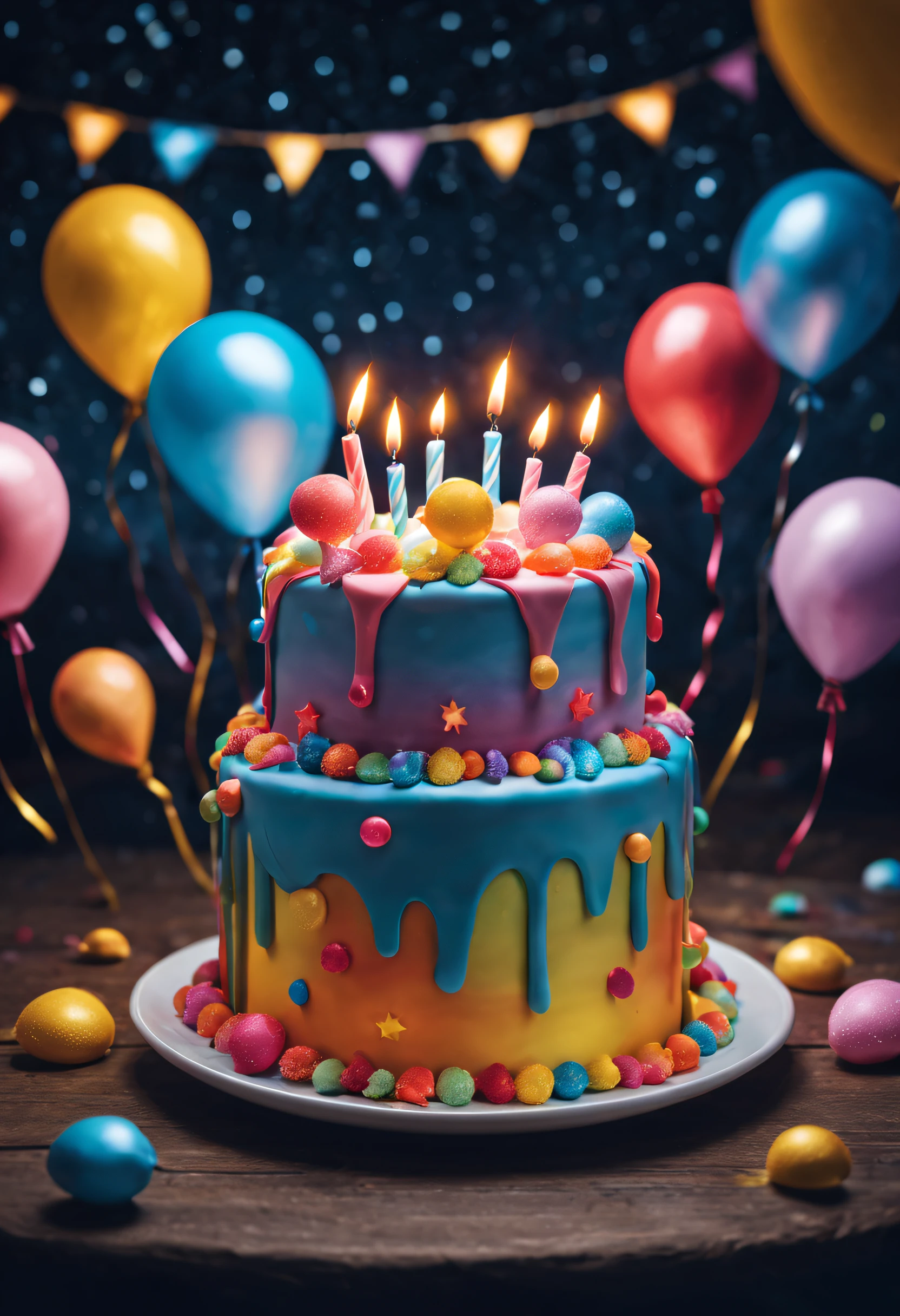 (best quality,4k,8k,highres,masterpiece:1.2),
ultra-detailed,
(realistic,photorealistic,photo-realistic),
portraits,
landscape,
vivid colors,
bokeh,
sharp focus,
studio lighting,
cake floating in the air,birthday cake floating in the air,floating birthday cake,floating delicious cake,large birthday cake,floating cake with colorful lights,birthday cake surrounded by colorful lights,birthday cake emitting colorful lights,birthday cake glowing with dazzling lights,birthday cake shining in the dark sky,birthday cake floating in the middle of the night,beautifully decorated cake,cake adorned with shining lights,cake with mesmerizing lights,
fantastic scene,enchanted scene,mesmerizing scene,magical scene,whimsical scene,whimsical atmosphere,
colorful candies flying around,colorful candies hovering in the air,candy flying around,candy floating,sugar flying around,sugar floating,
balloons floating in the distant sky,colorful balloons floating in the sky,balloons floating in the night sky,colorful balloons in the air,balloons creating a beautiful display,colorful balloons shining in the dark night sky,colorful balloons releasing dazzling lights,
enchanting atmosphere,magical atmosphere,festive atmosphere,joyful atmosphere,dreamlike atmosphere,
dreamy colors,colorful tones,rich colors,vibrant tones,happy colors,
mystical lights,glimmering lights,sparkling lights,shimmering lights,glowing lights.