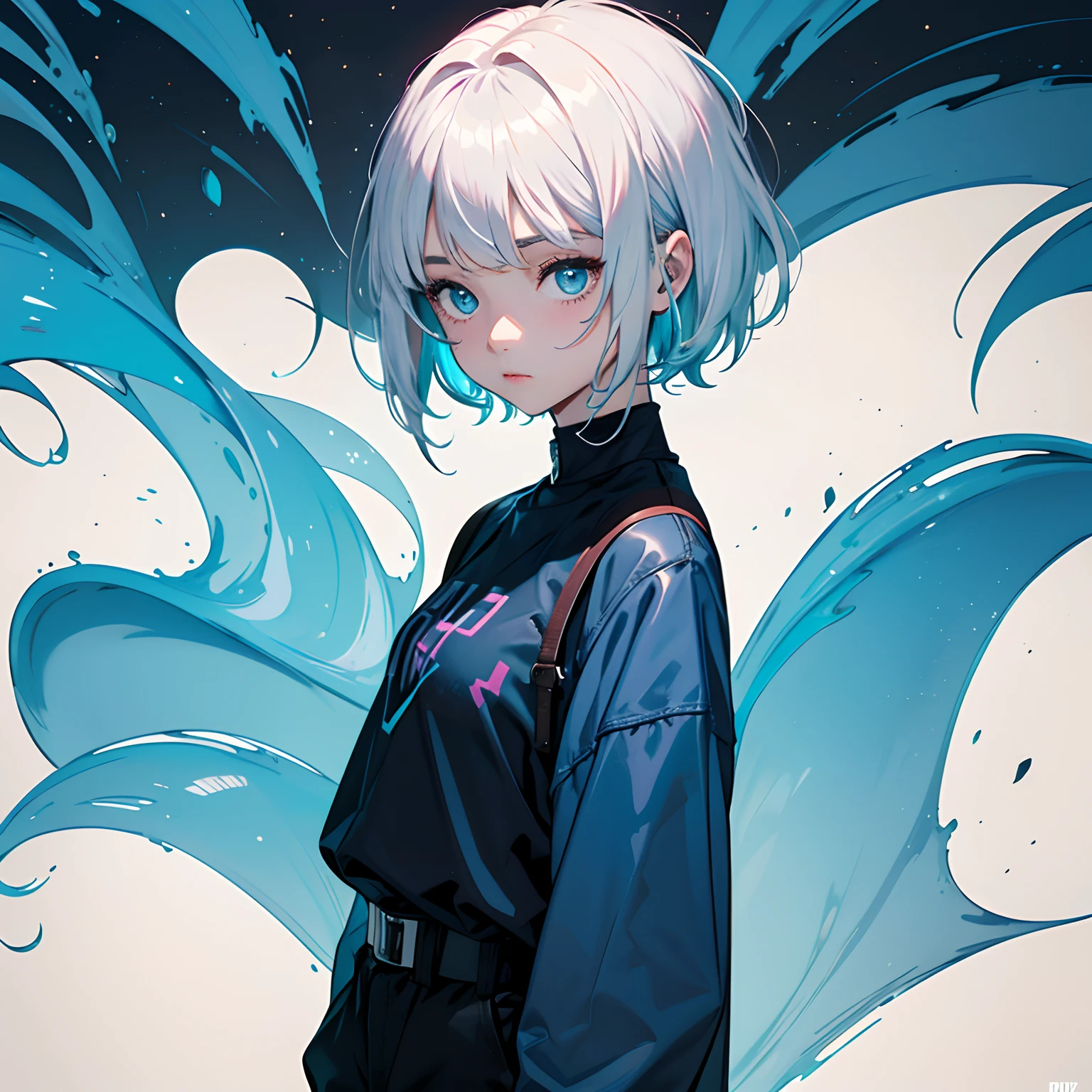 comic strip，s girl，with short white hair，blue color eyes，delicated