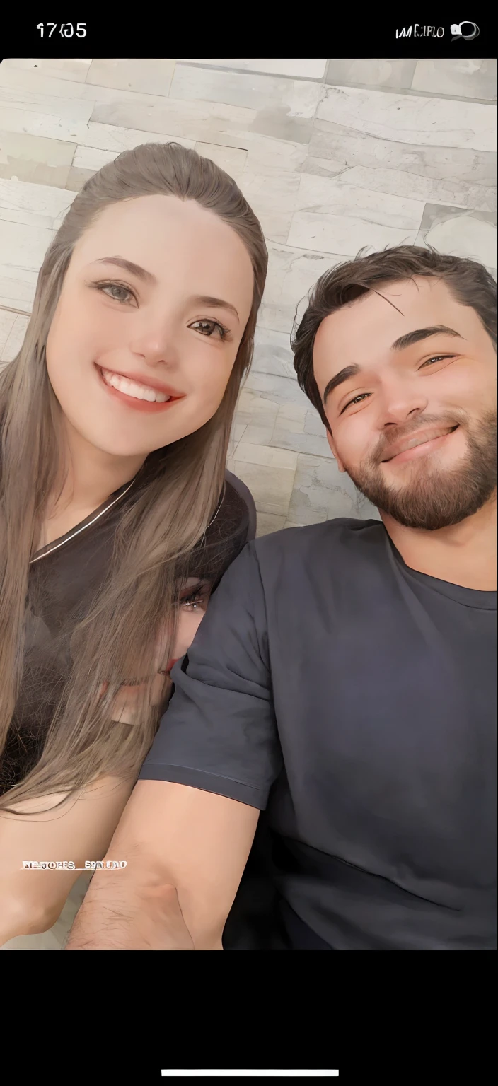 there is a man and woman that are smiling for a picture, Lovely couple, ambos vestindo camiseta preta