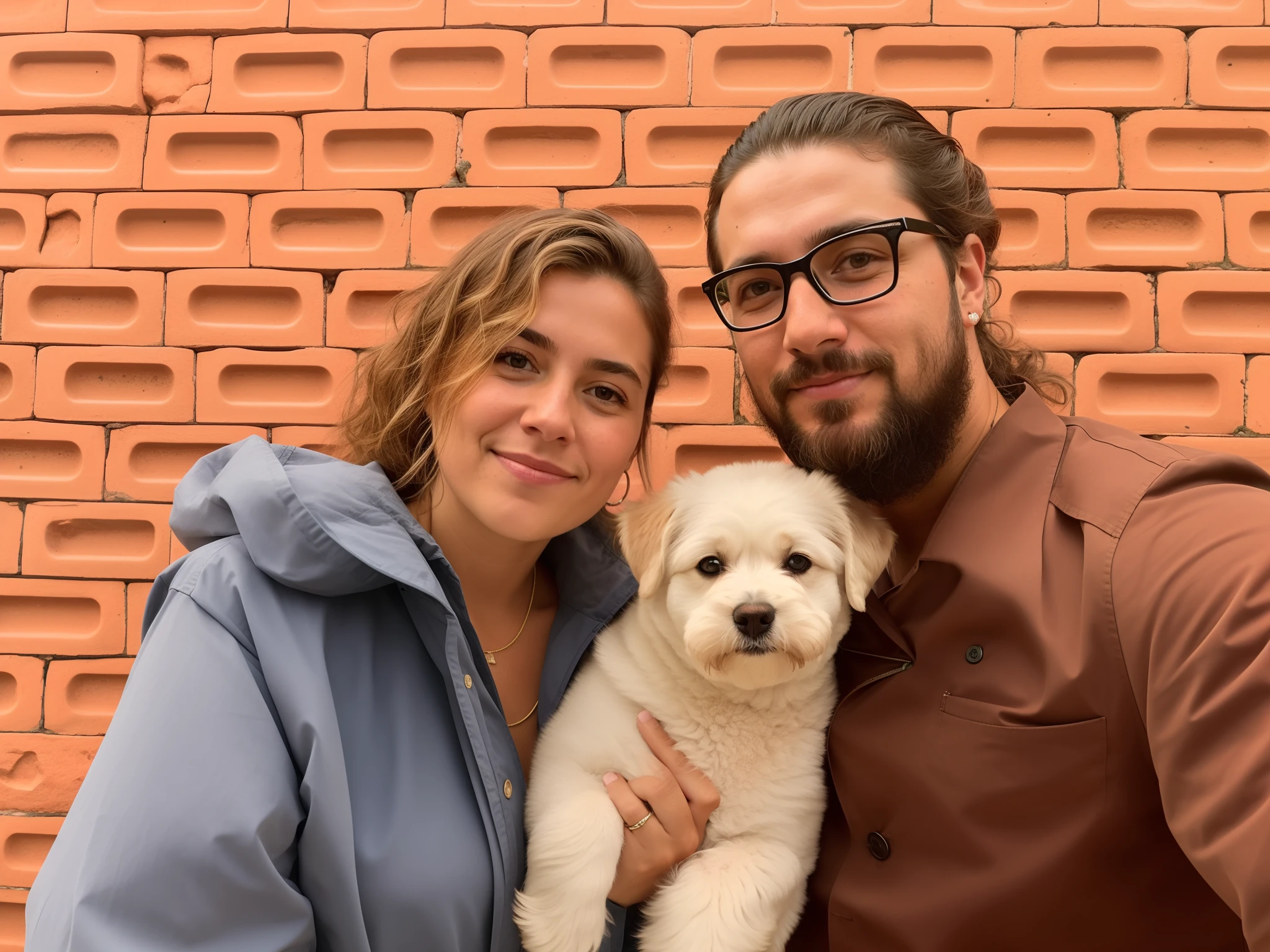 There is a man and a woman posing with a dog in front of a brick wall, with dogs, imagem de perfil, Directed by: Nandor Soldier, Directed by: Emma Andijewska, Family photo, por Romain brook, hannah yata charlie immer, Postagem no Reddit, aw, comissionado, Directed by: Maksimilijan Vanka, Directed by: Caro Niederer, fundo transparente