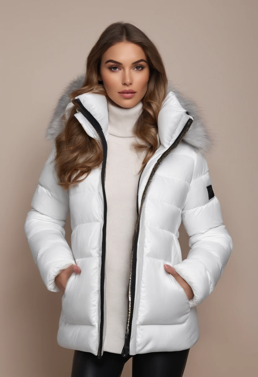 Cartoon picture of white down jacket with zipper，White down jacket，Jacket，white  clothes，White fluffy coat，Down jacket，Clothing