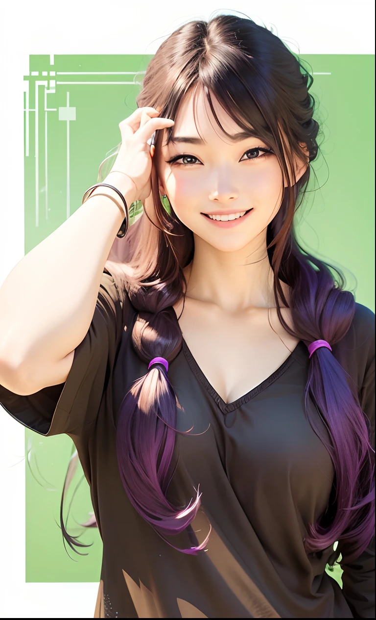 Woman with long hair scooping up her hair、Smiling smile