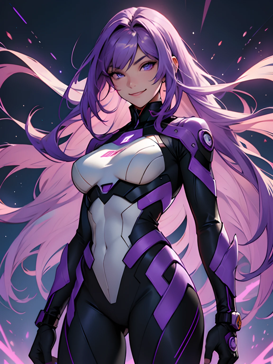 Beautiful, graceful facial features. Purple detailed eyes. ssmile. detailized face. hiquality