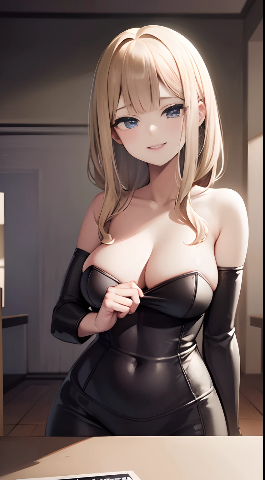 Millicent Sowerby, Paul Delvaux, Surreal, mysterious, strange, unconventional, fantasy, Sci-fi, Japanese anime, a strange and finite good ending, model making, building block syndrome, solo beautiful Japanese girl, sexy erotic provocative coquettish smile, detailed masterpiece depth of field cinematic lighting