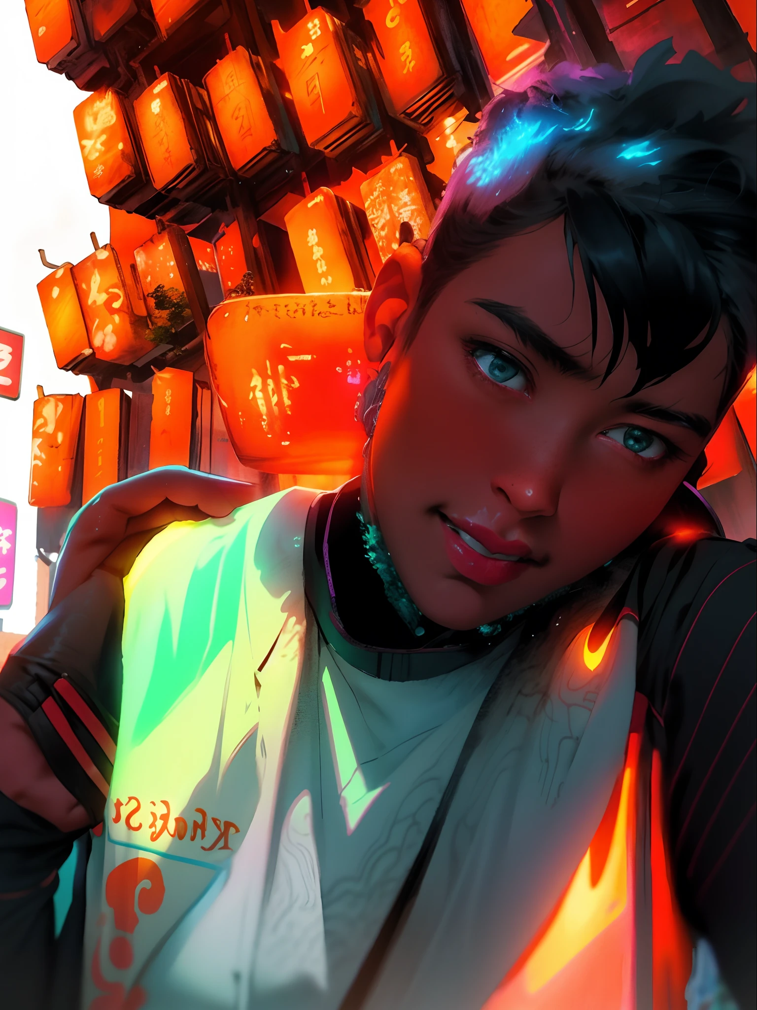 Scenery in ancient China with neon lights